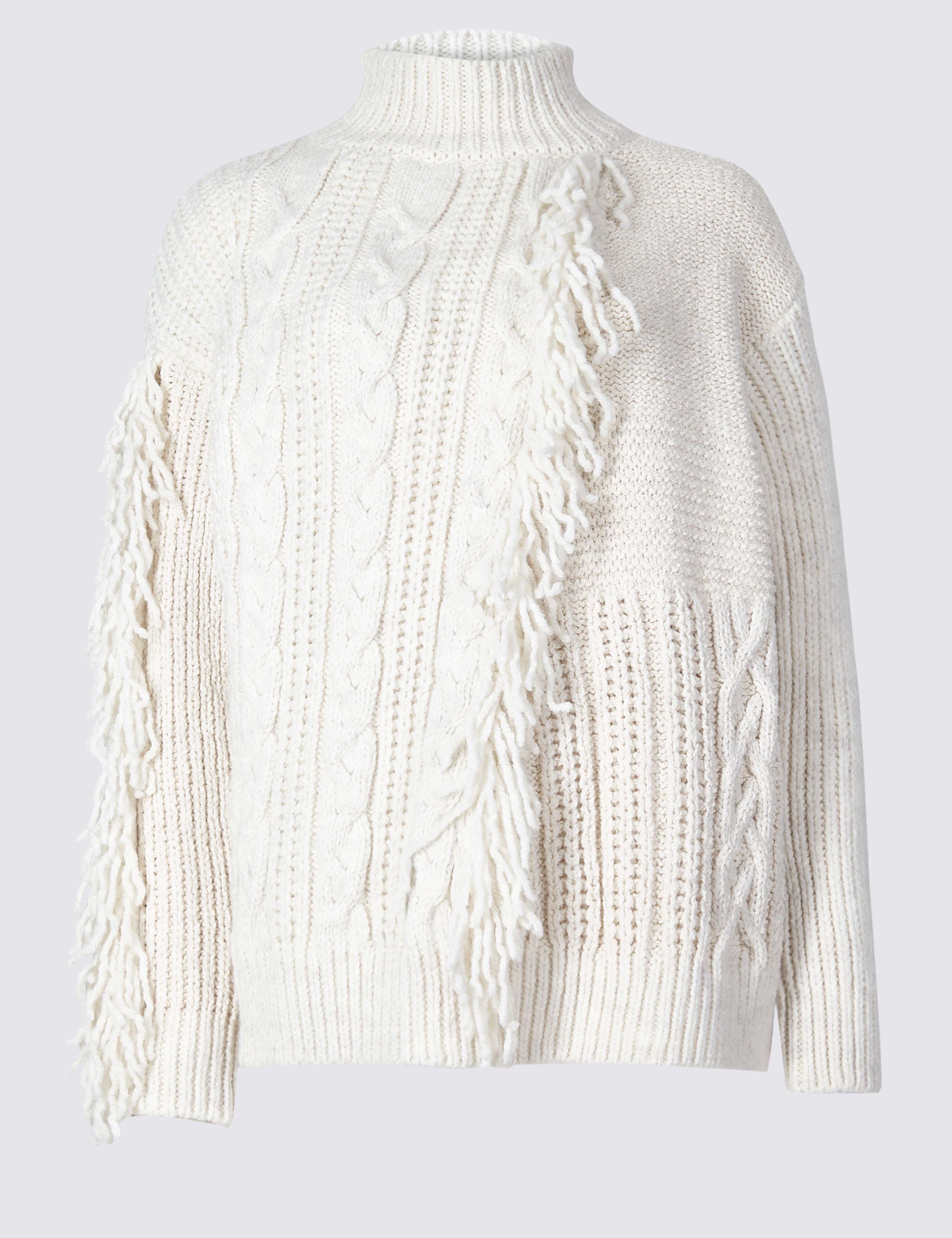 Fringe Cable Knit Funnel Neck Jumper 2 of 4