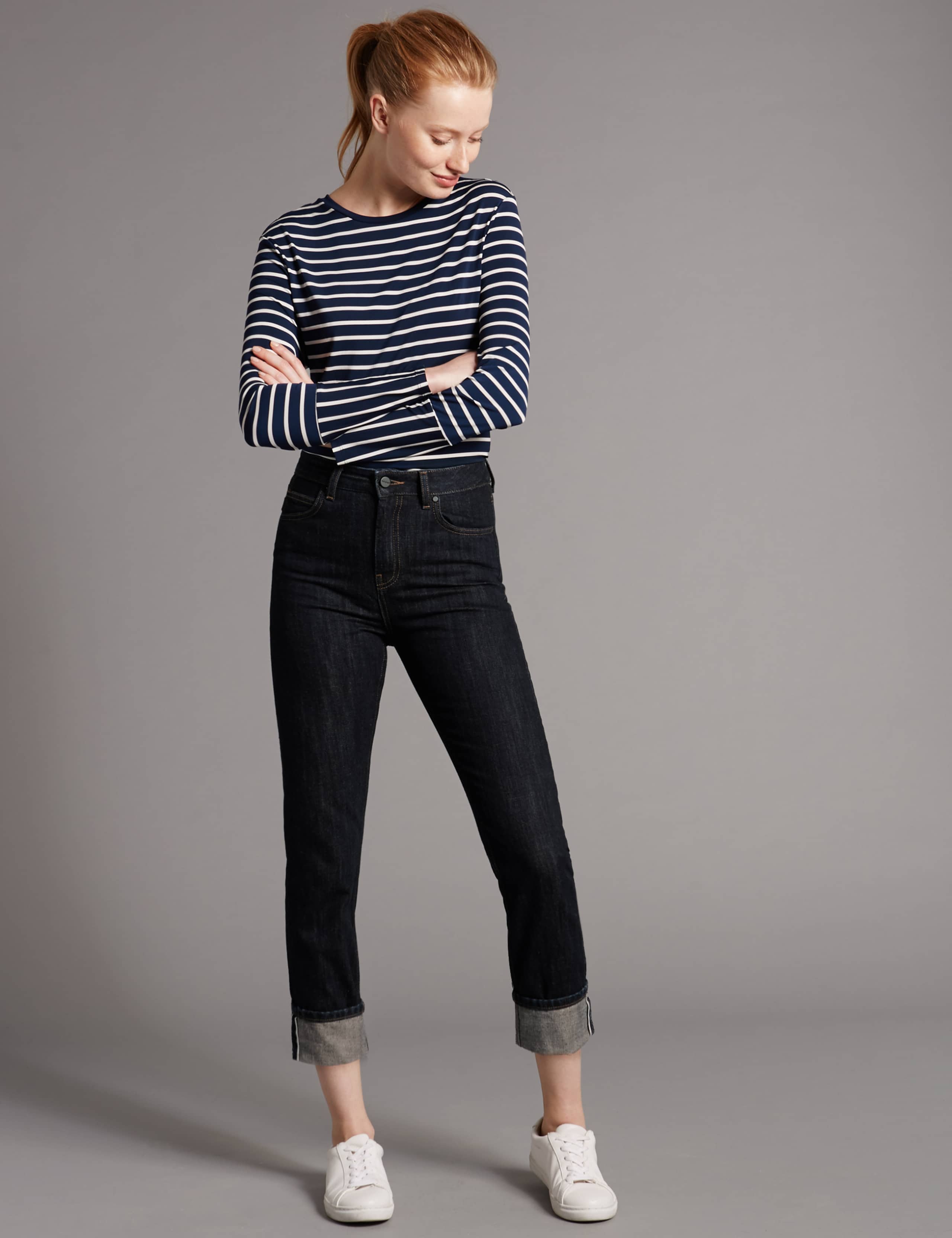 Selvedge High Waist Girlfriend Jeans 1 of 6