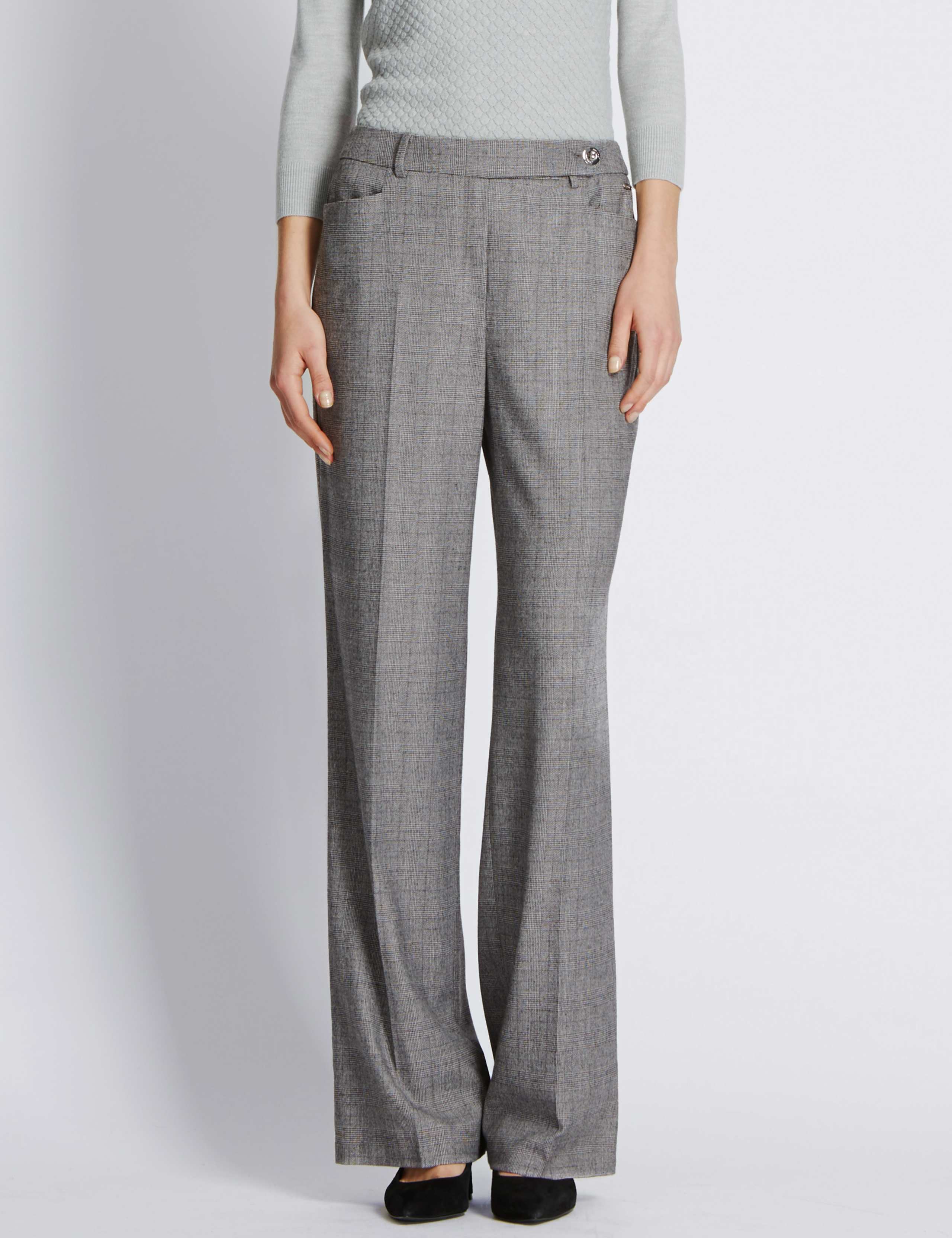 Roma Rise Checked Wide Leg Trousers with Wool 1 of 3