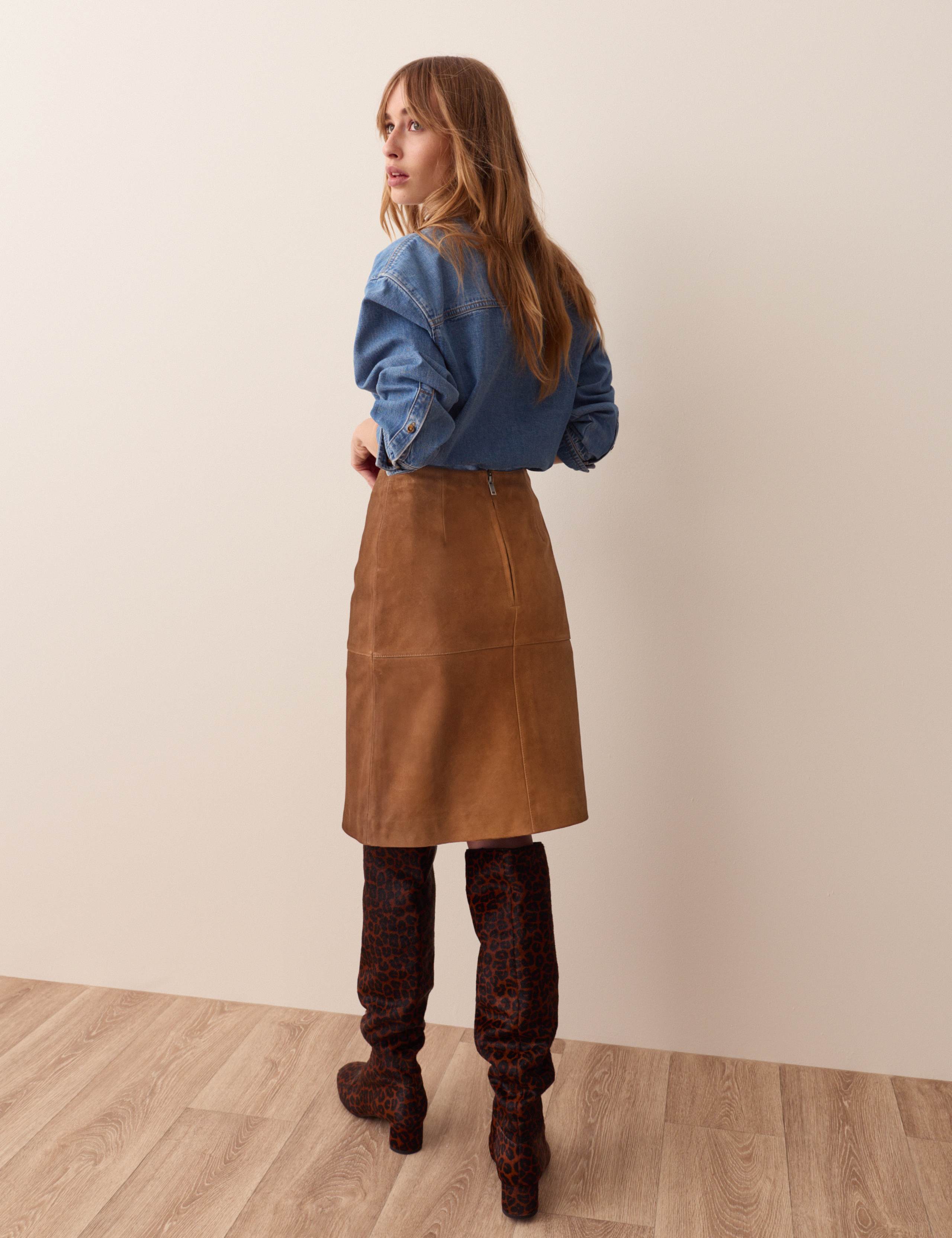 Suede Knee Length A-Line Skirt 4 of 5