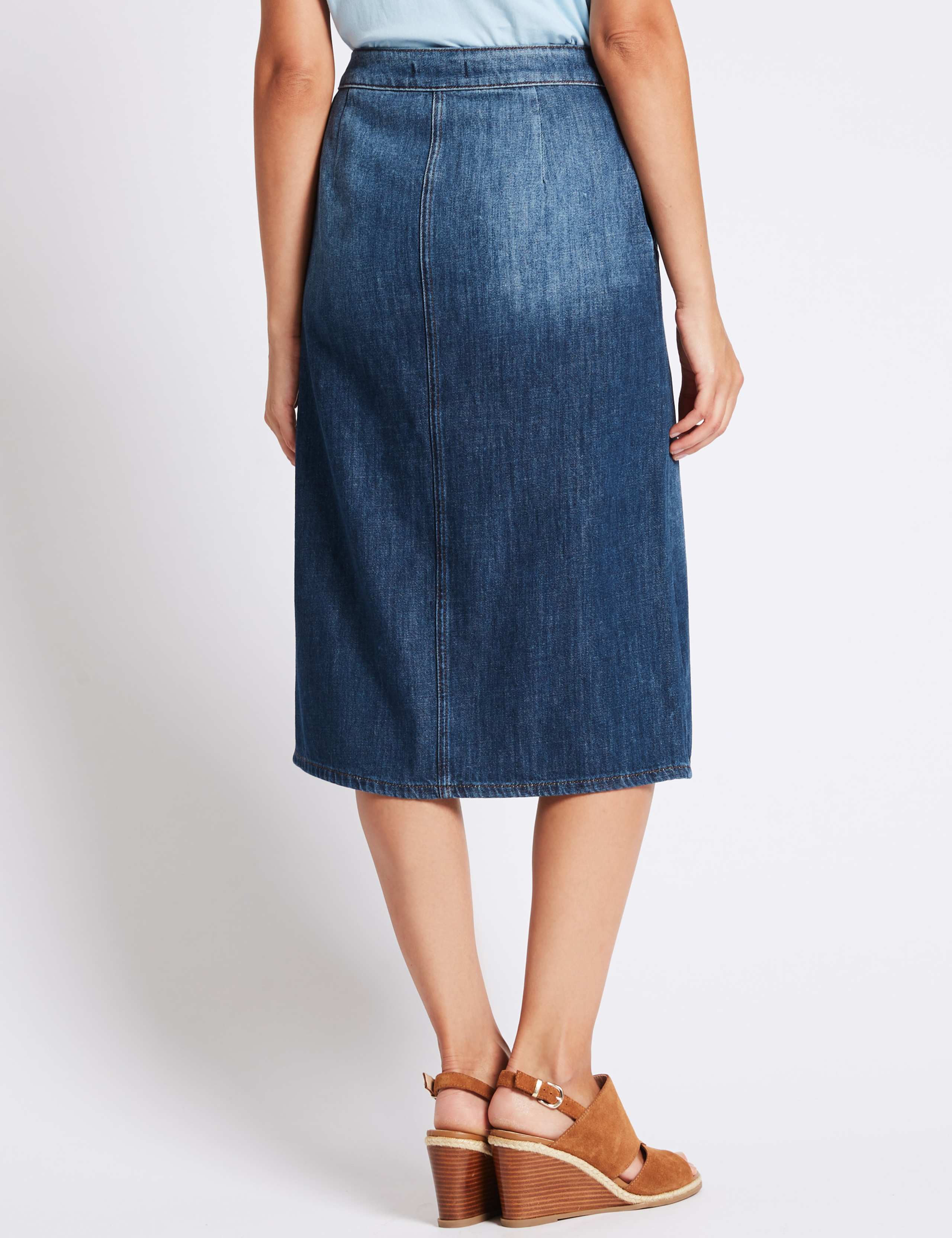 Denim Split Detail Pencil Midi Skirt 3 of 4