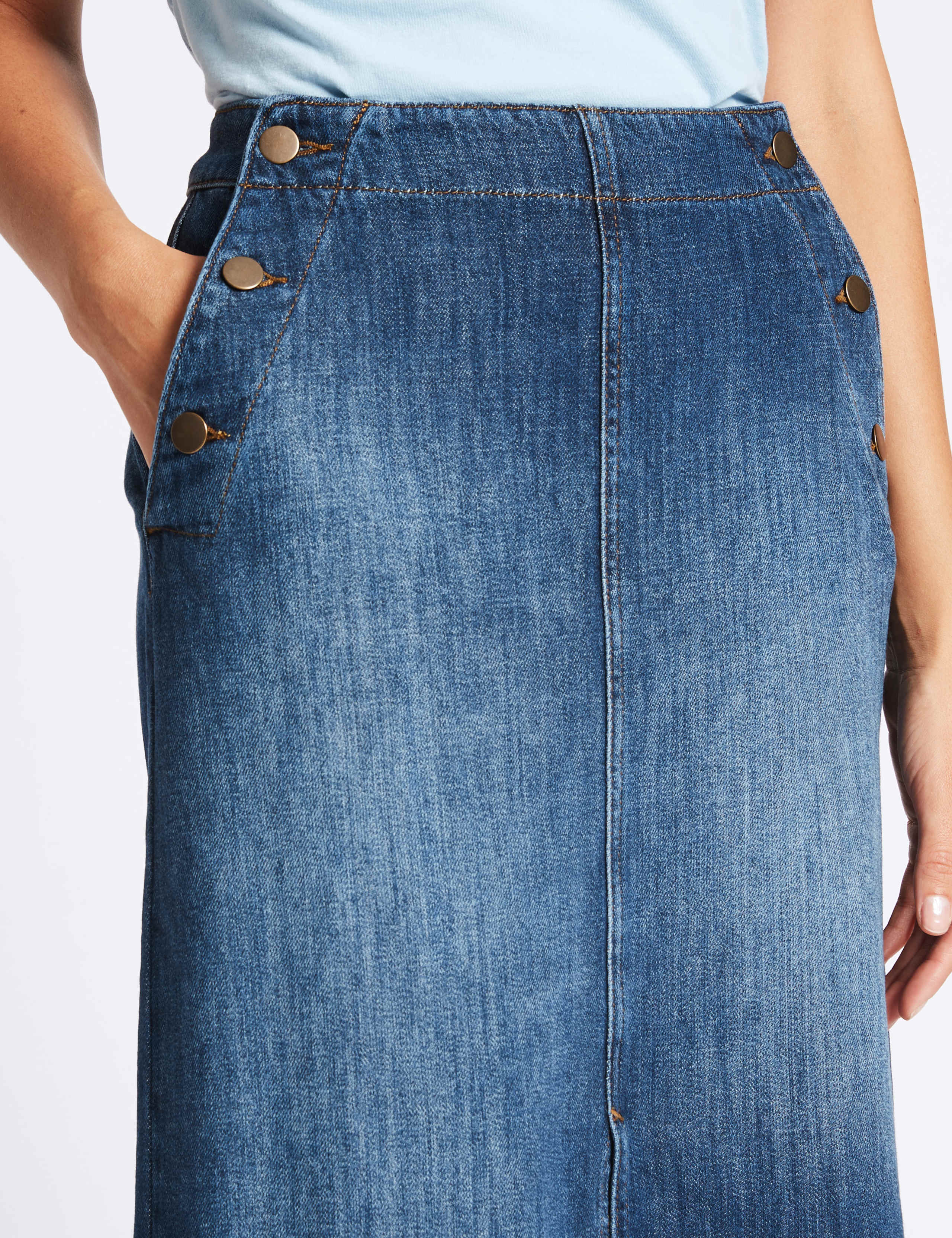 Denim Split Detail Pencil Midi Skirt 4 of 4