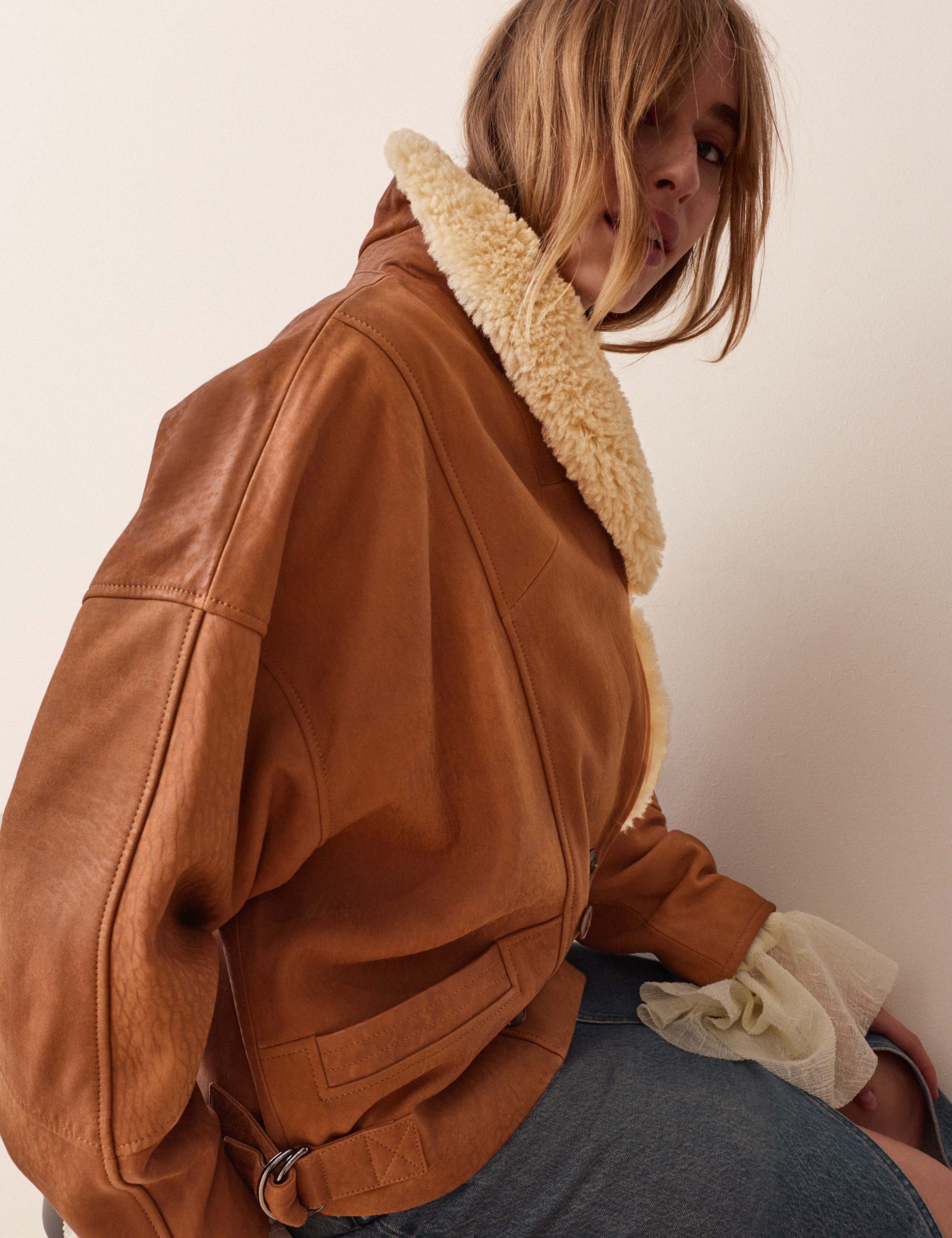Leather Aged Relaxed Shawl Collar Jacket 6 of 7