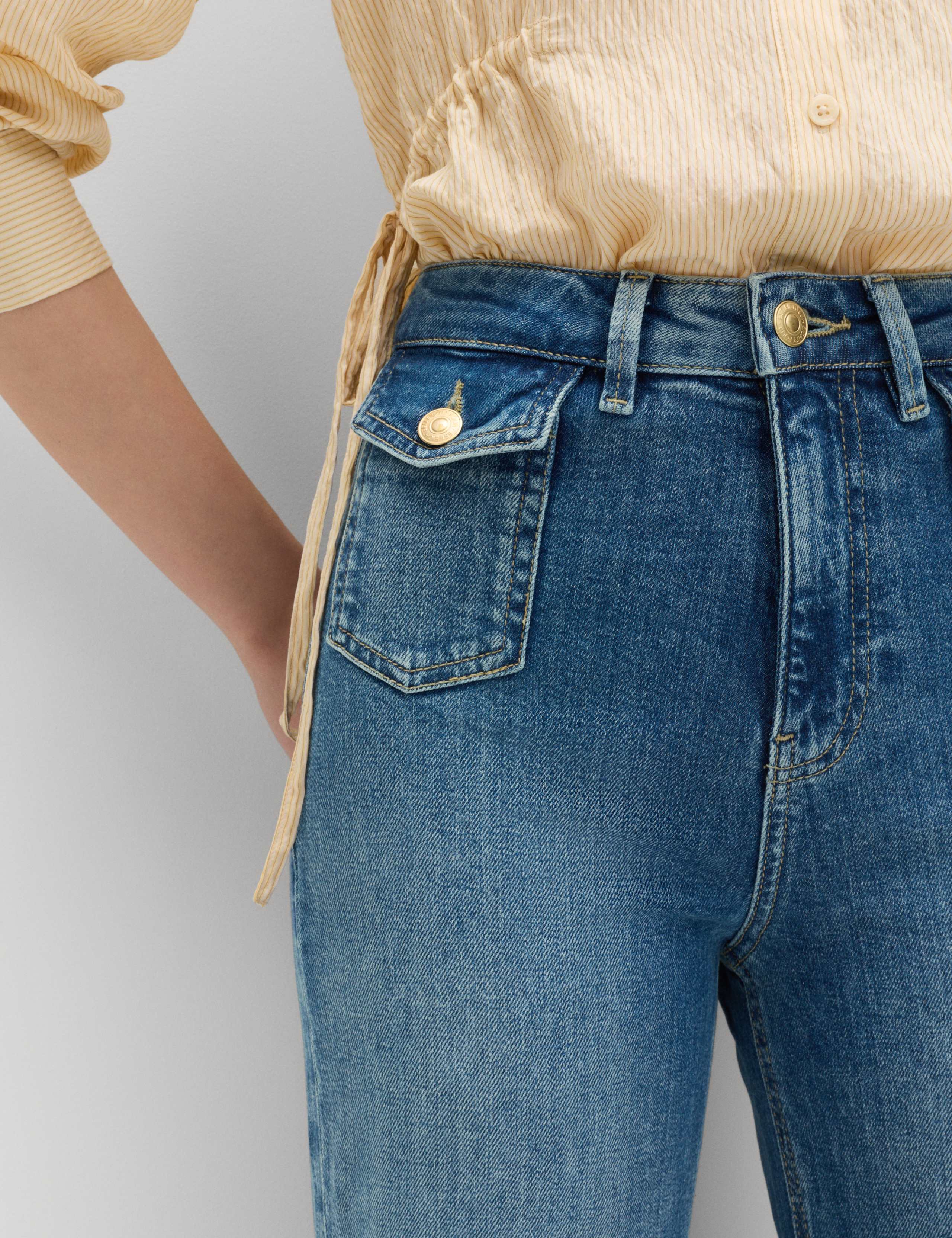 High Waisted Patch Pocket Flared Jeans 3 of 7