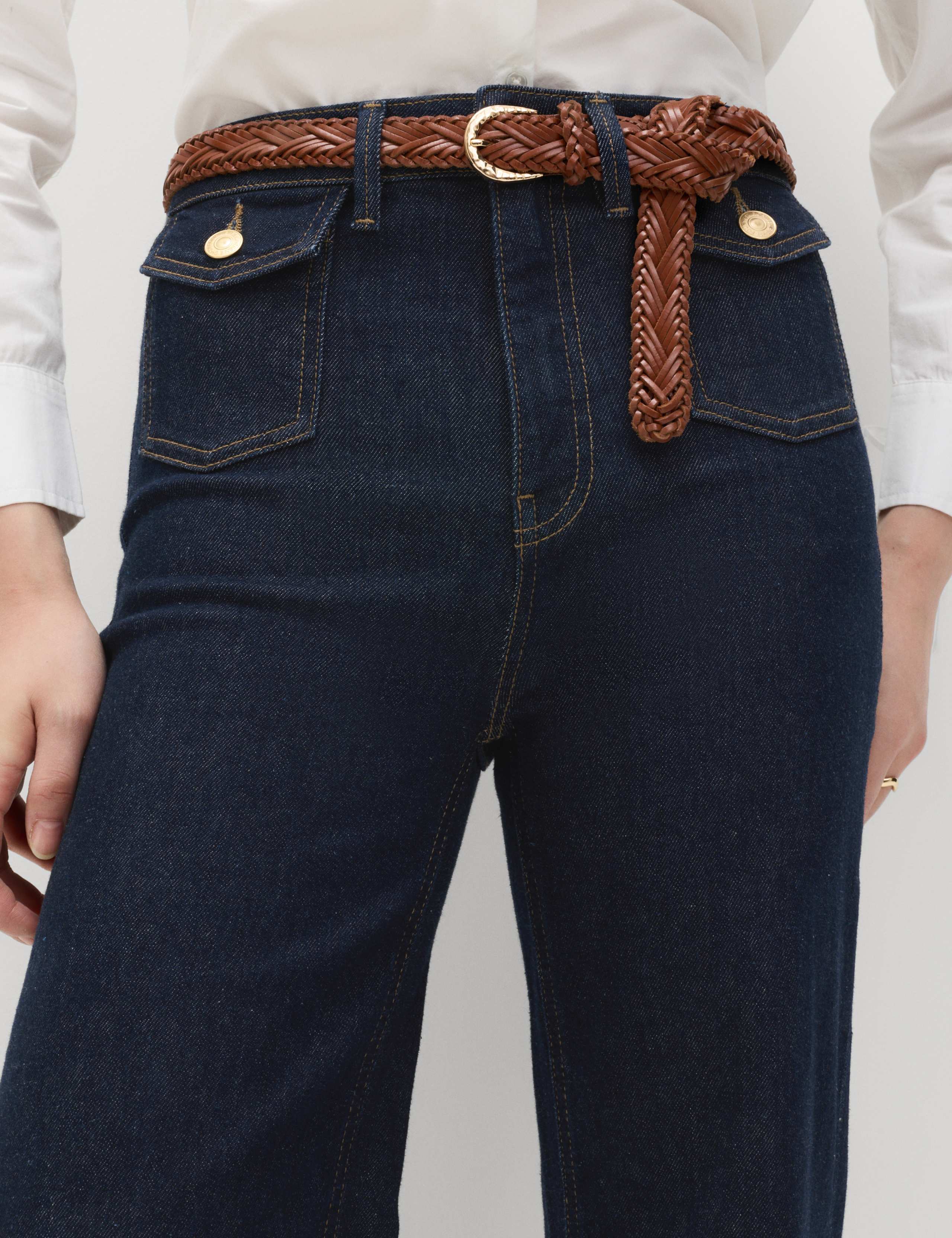 High Waisted Patch Pocket Flared Jeans 3 of 7