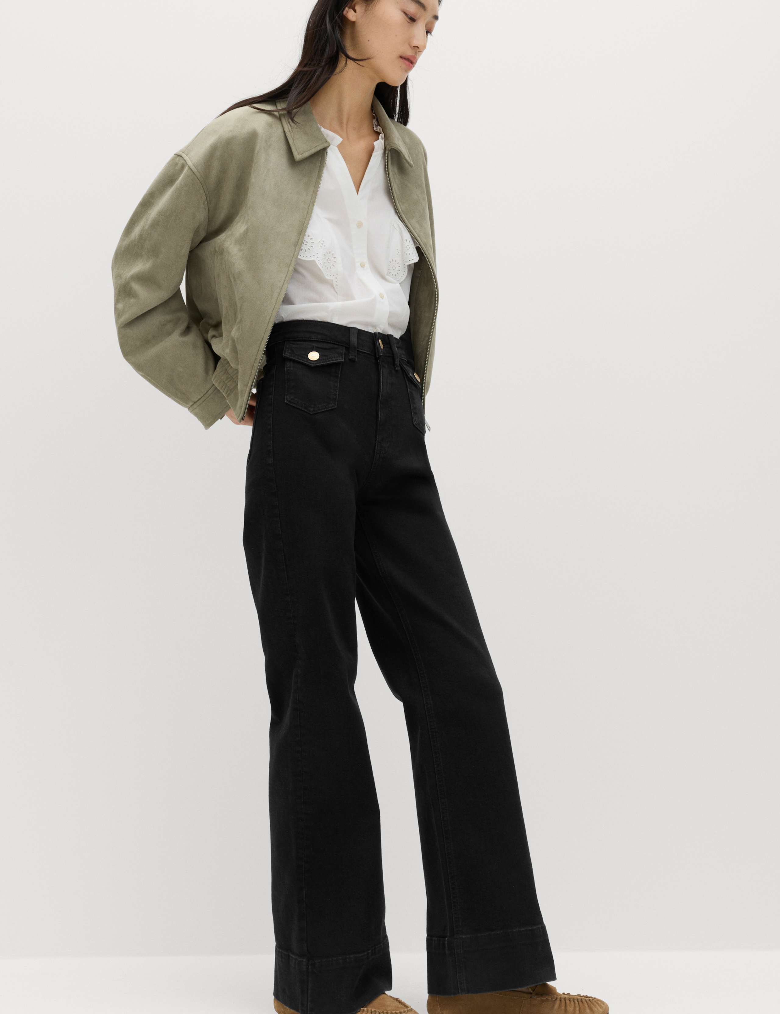 High Waisted Patch Pocket Flared Jeans 1 of 7