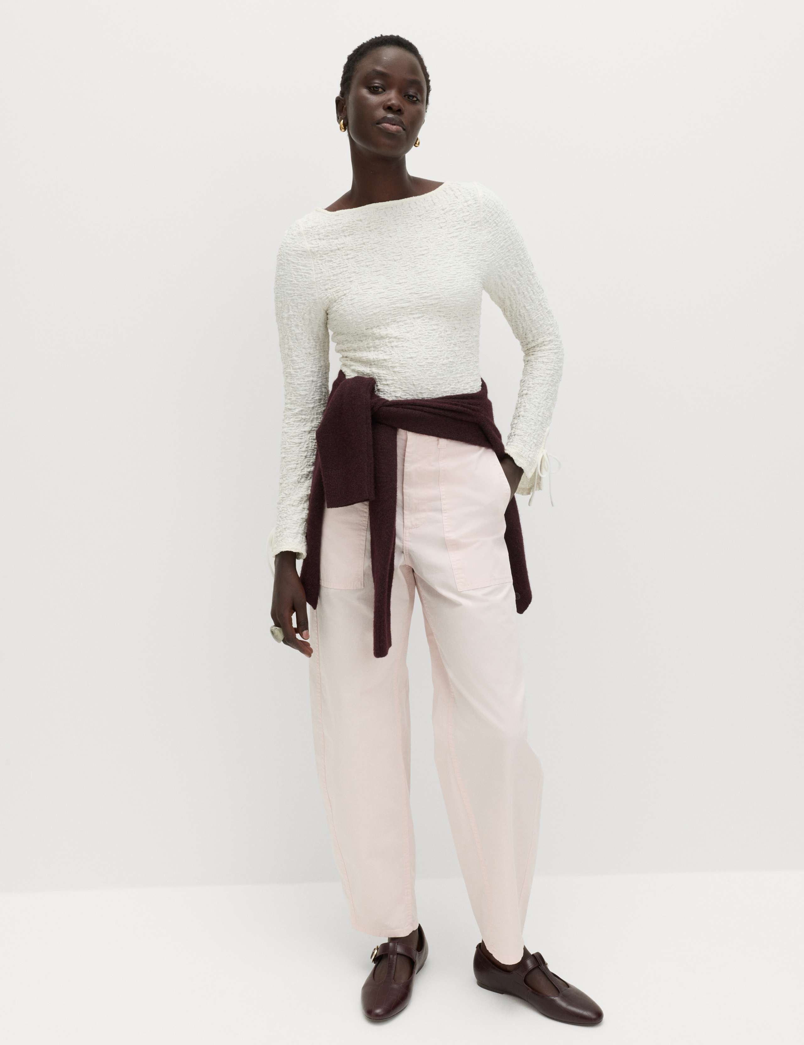 Cotton Rich Barrel Leg Trousers 3 of 5