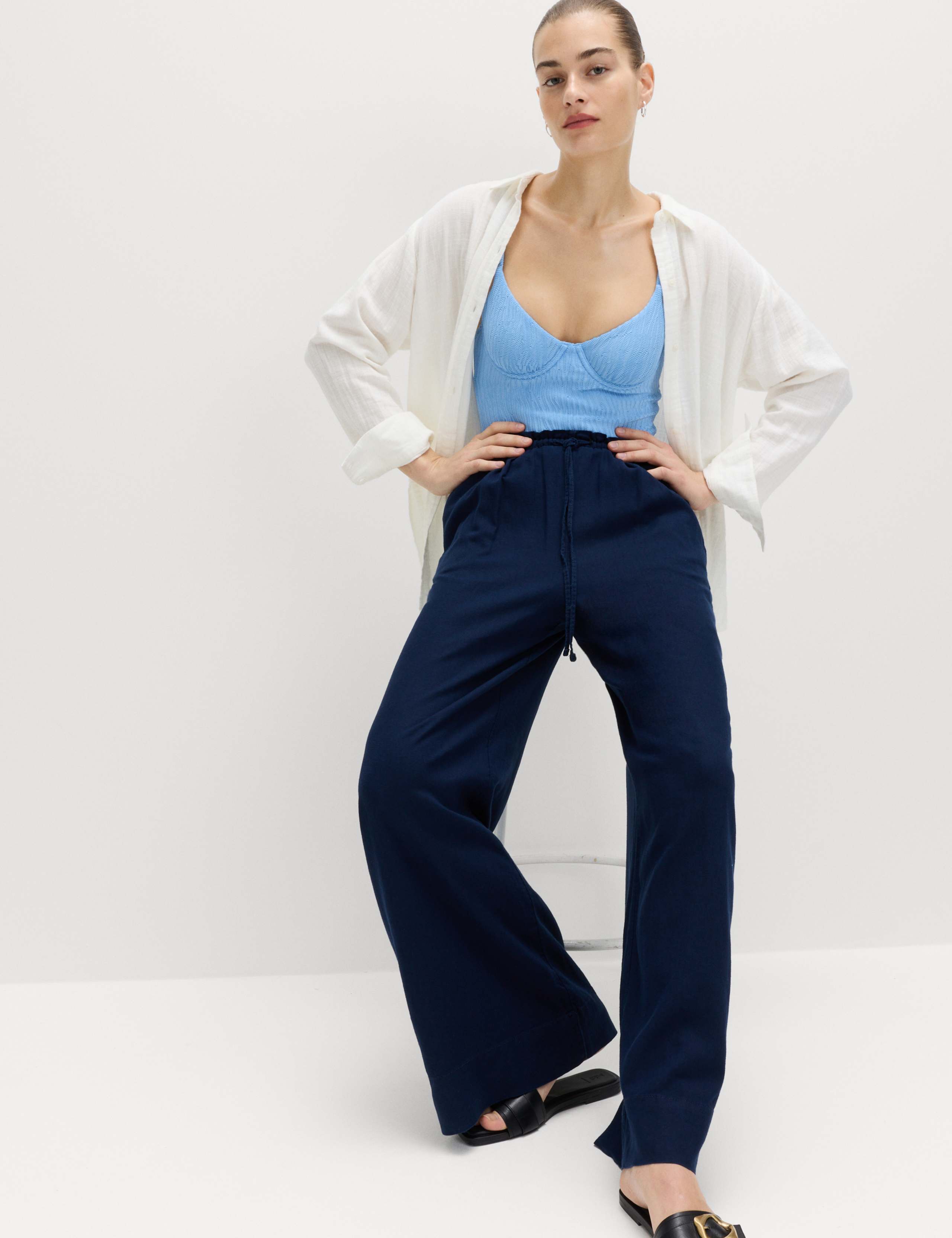 2 Pack Wide Leg Trousers with Linen 6 of 6