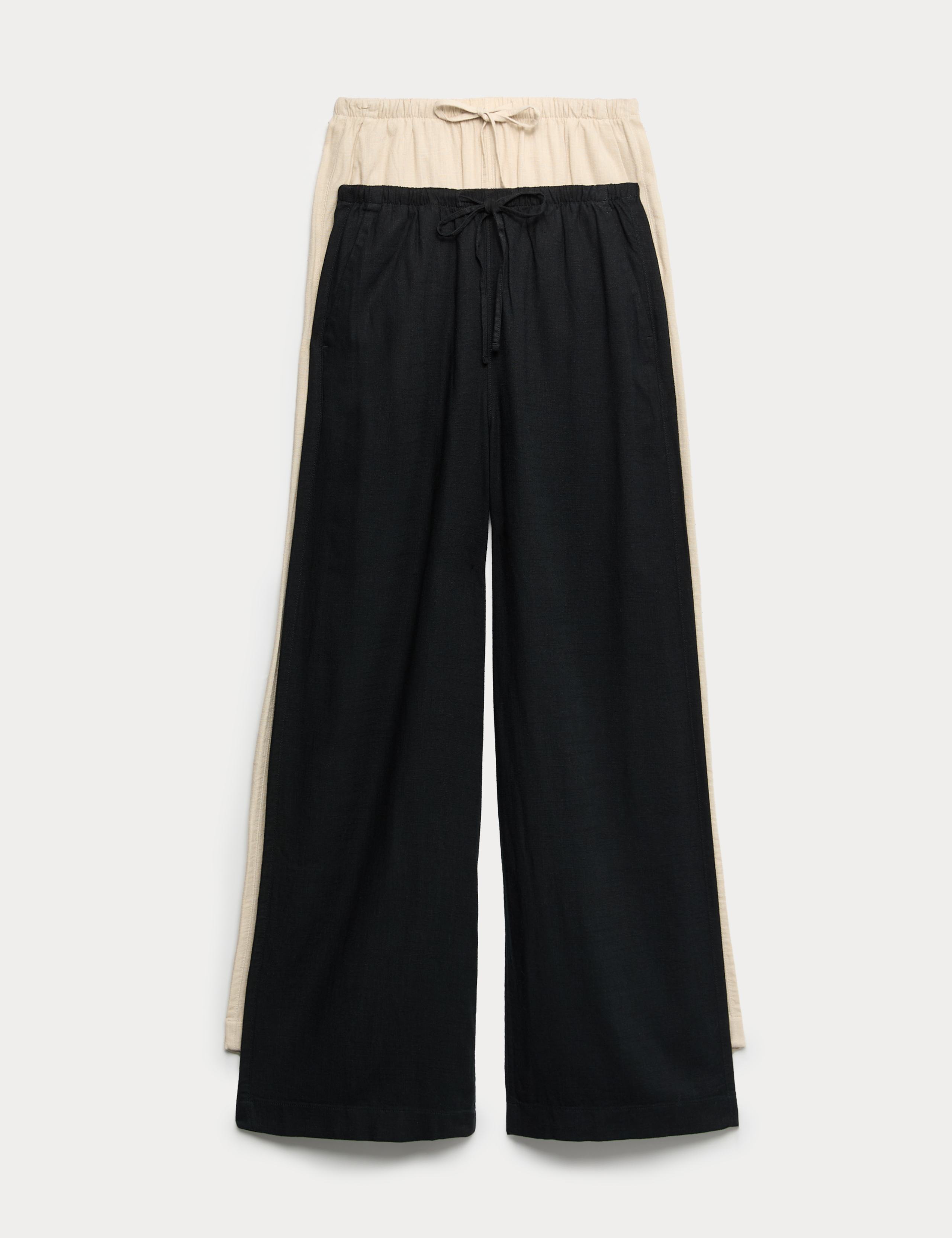 2 Pack Wide Leg Trousers with Linen 1 of 6