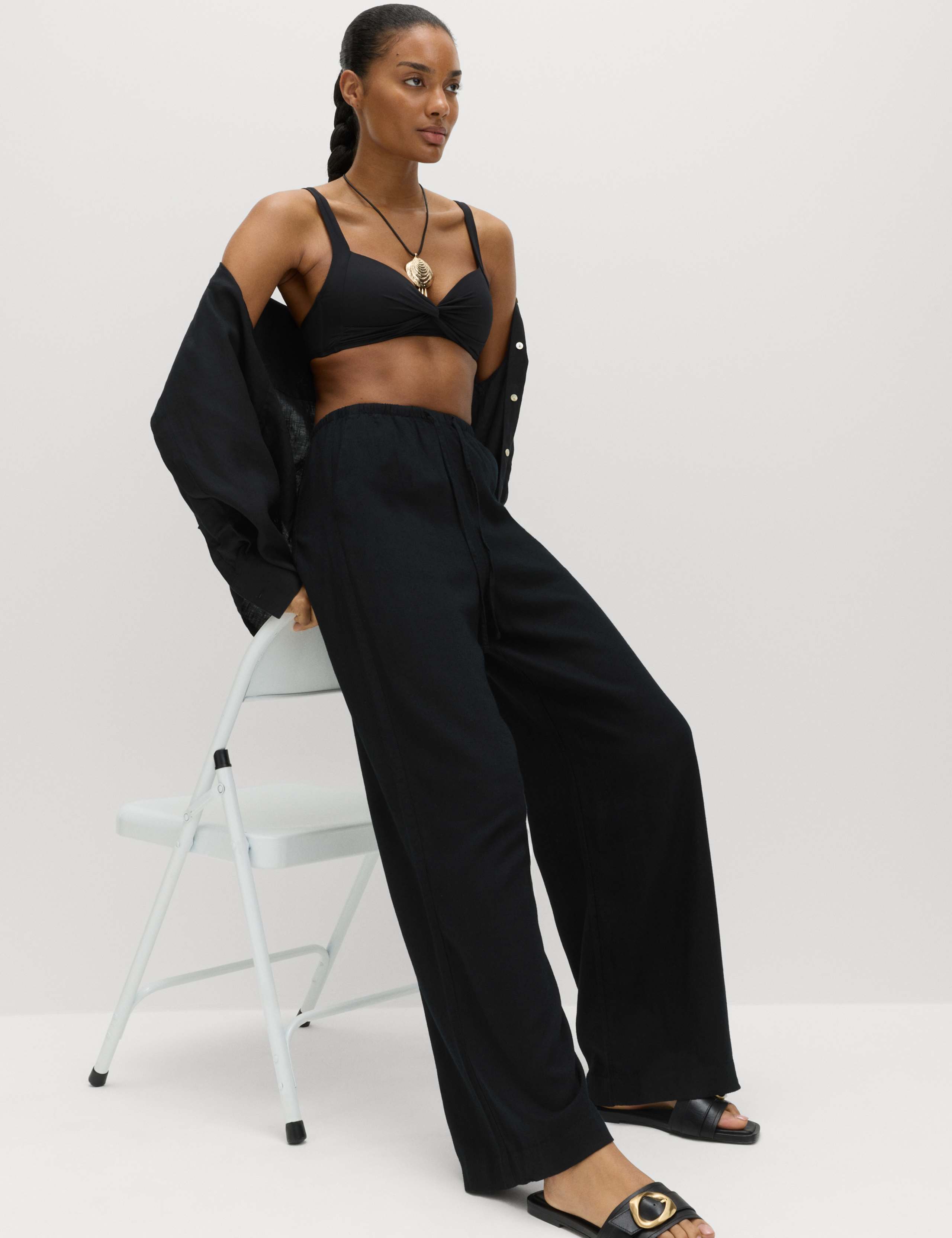 2 Pack Wide Leg Trousers with Linen 3 of 6