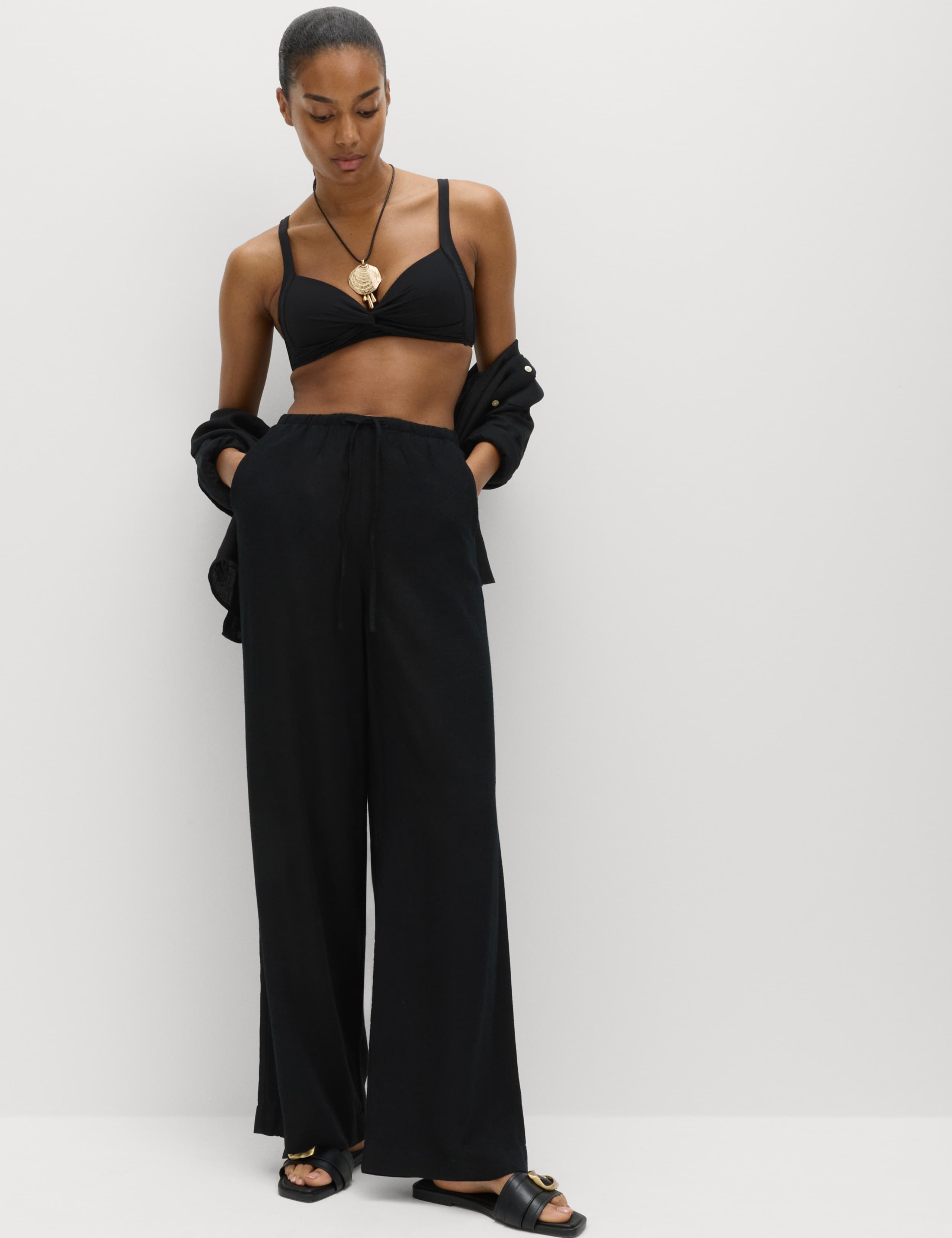 2 Pack Wide Leg Trousers with Linen 5 of 6