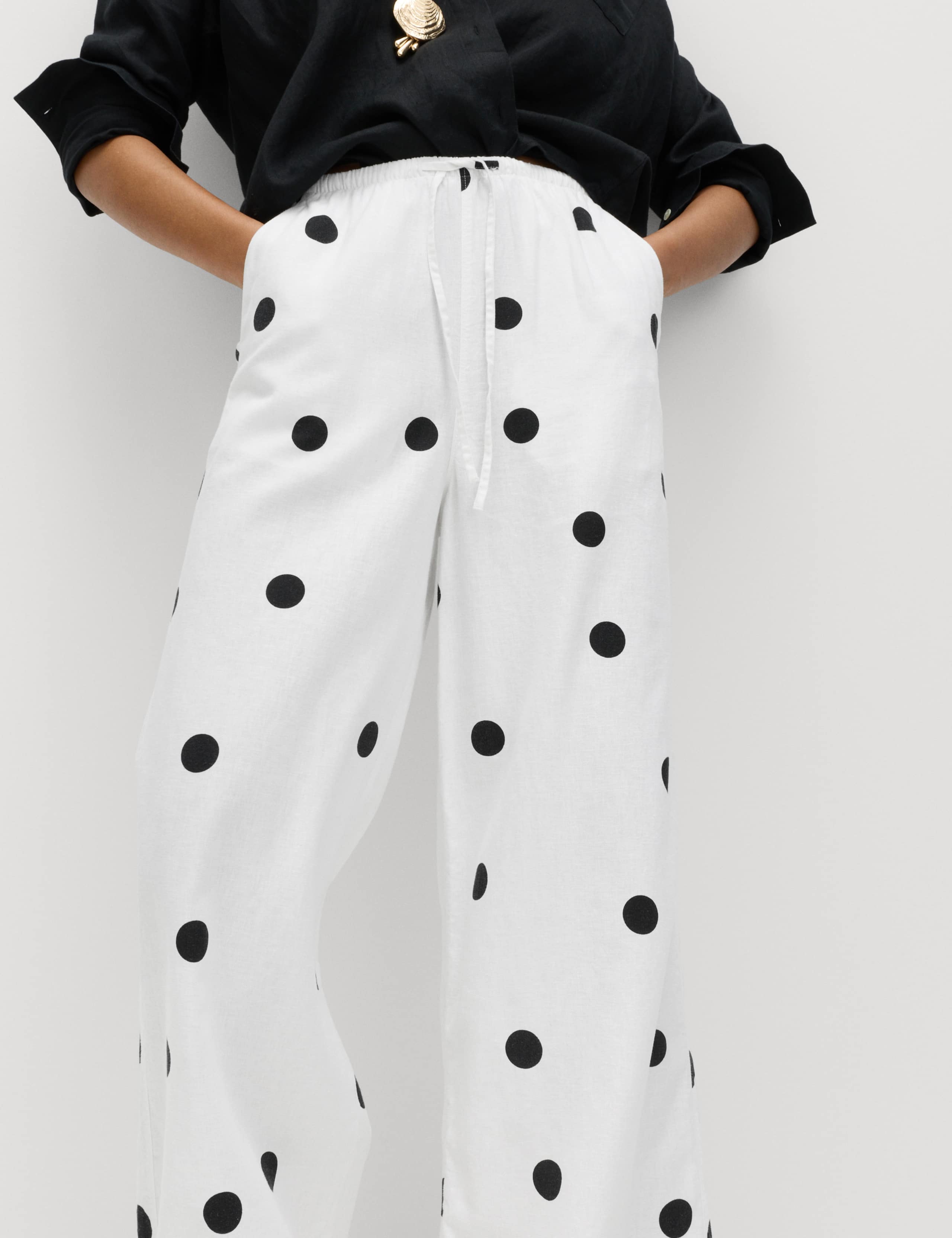 Linen Rich Drawstring Wide Leg Trousers 3 of 5