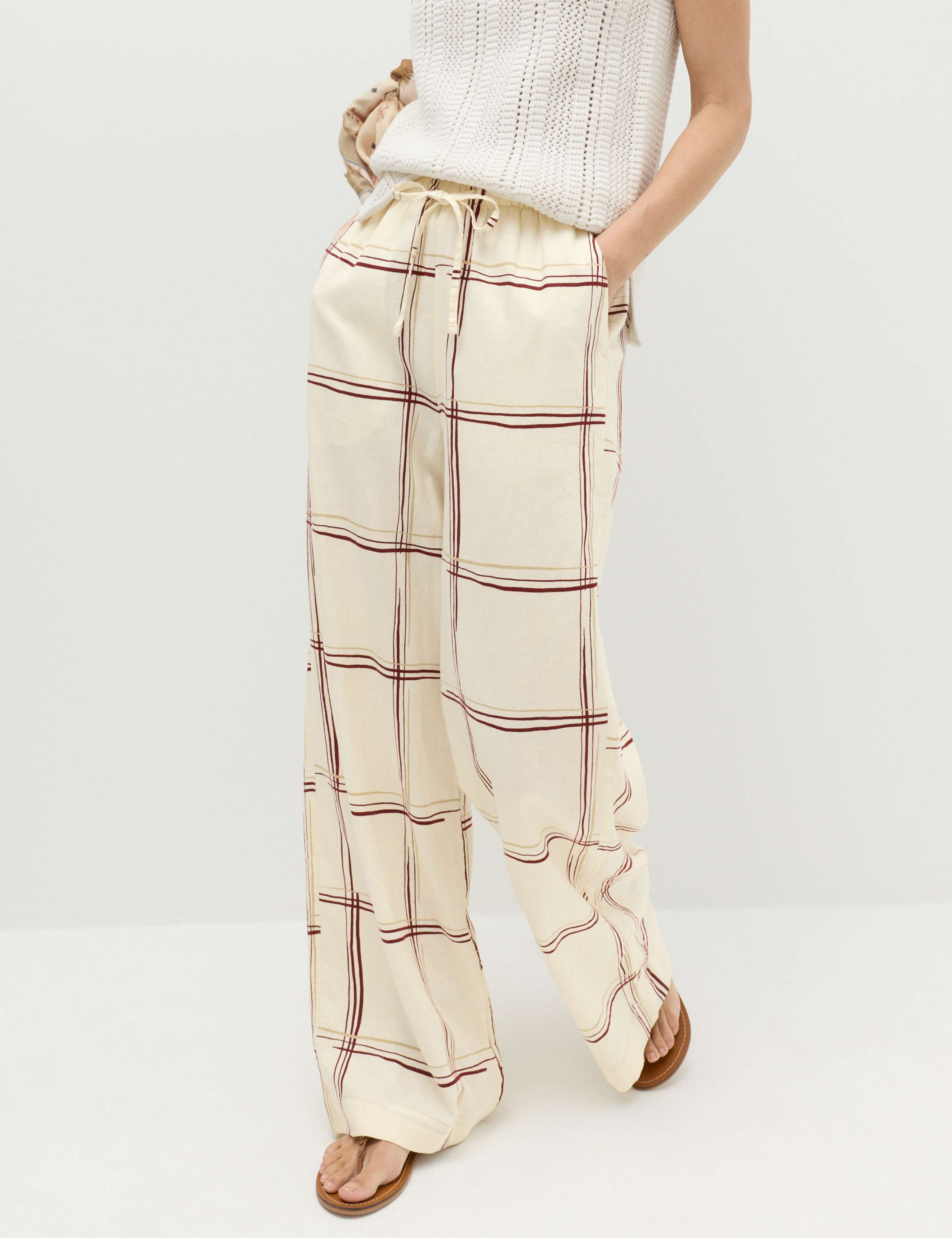 Linen Rich Checked Wide Leg Trousers 3 of 6