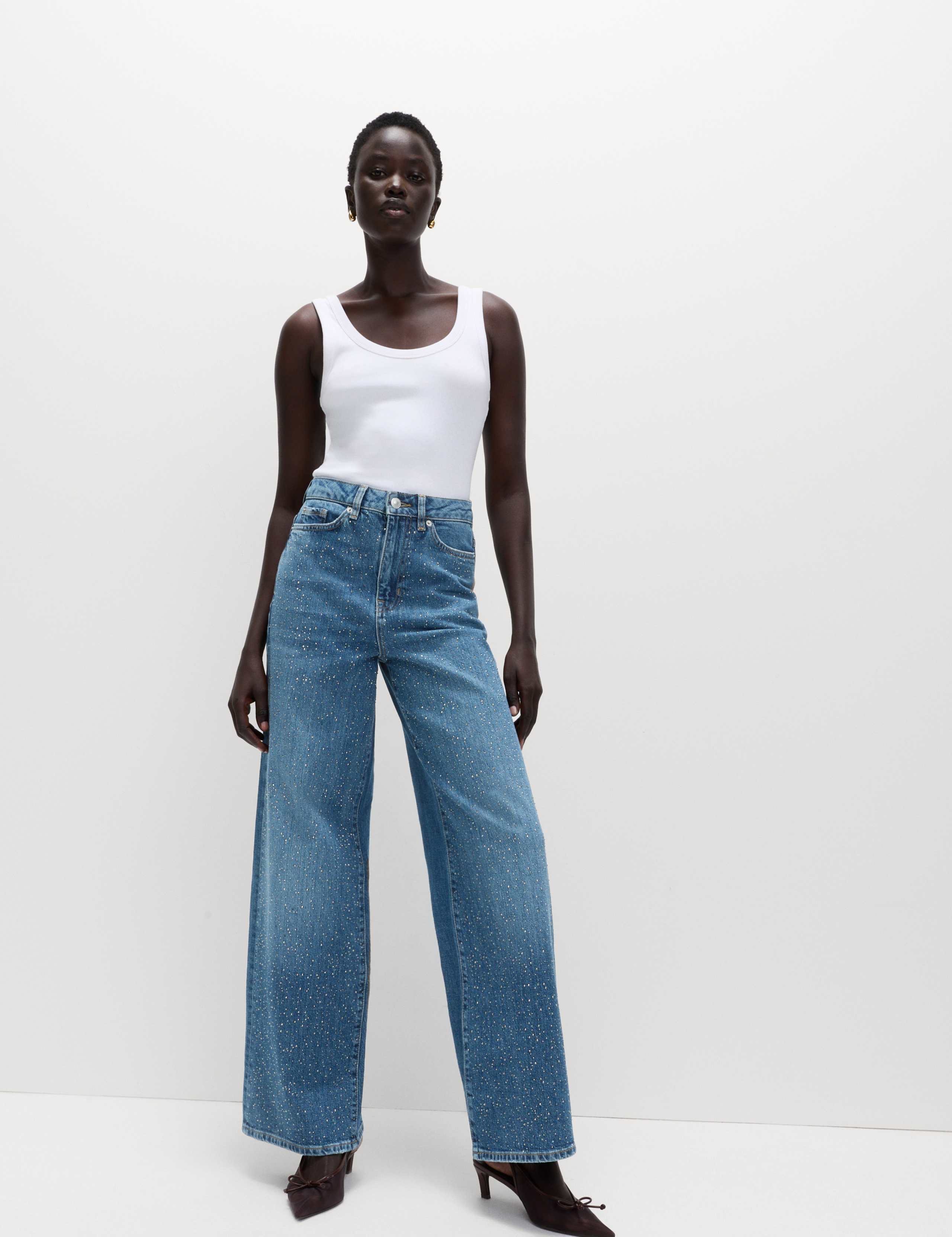 High Waisted Embellished Wide Leg Jeans 3 of 6