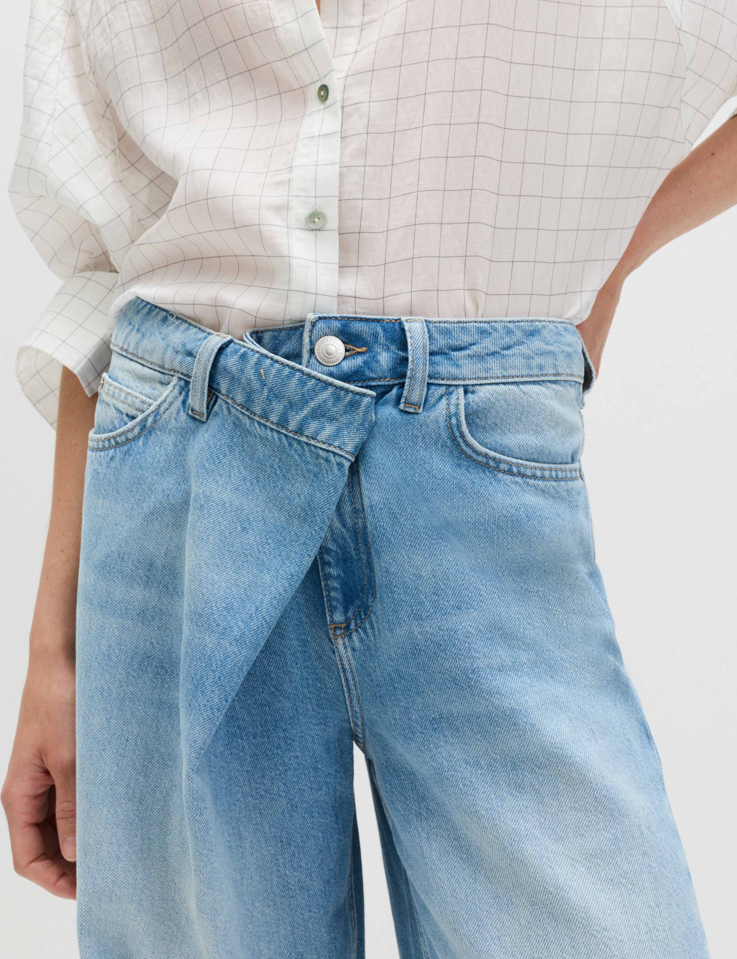 Cotton Rich Mid Rise Wrap Front Wide Leg Jeans 3 of 5