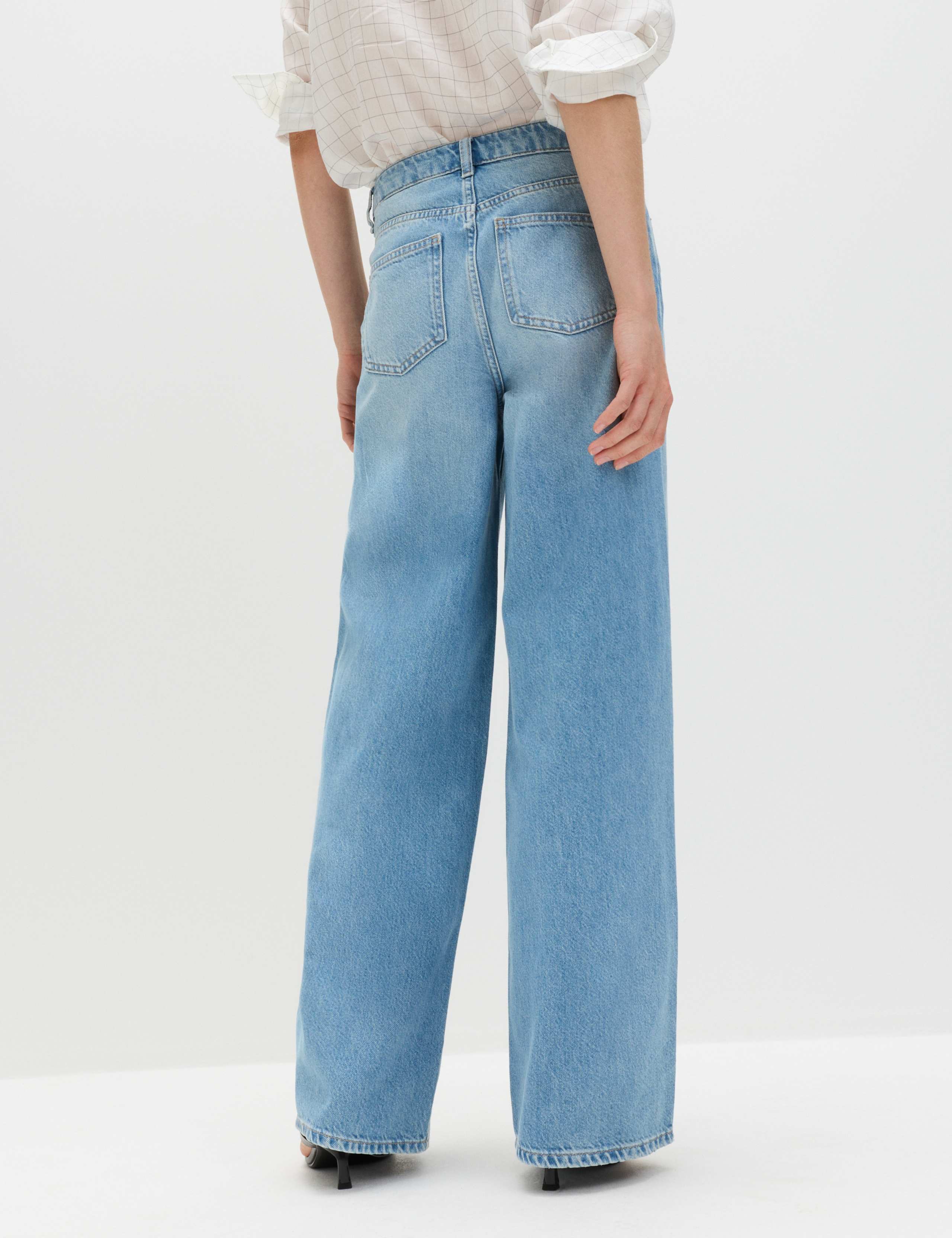 Cotton Rich Mid Rise Wrap Front Wide Leg Jeans 4 of 5
