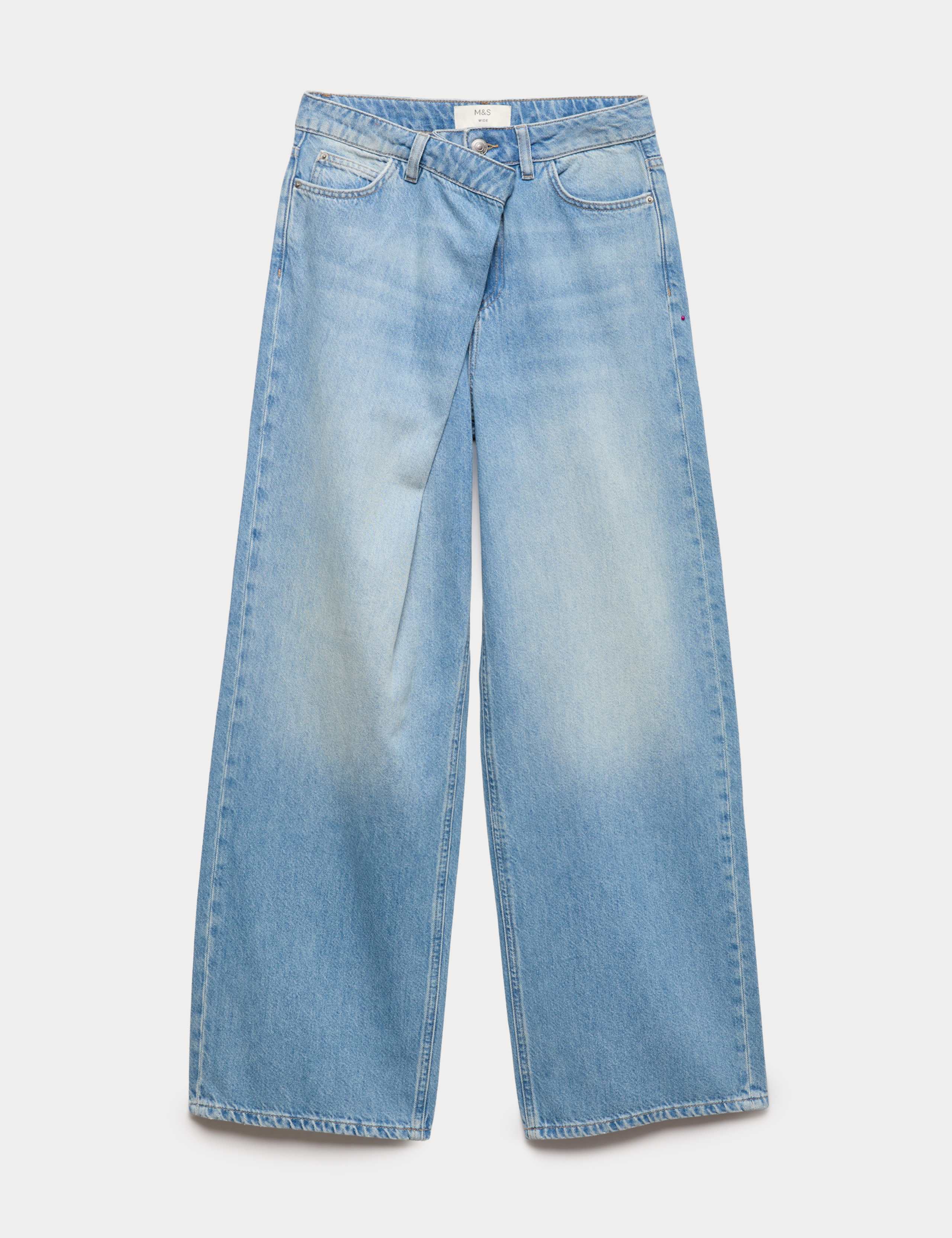 Cotton Rich Mid Rise Wrap Front Wide Leg Jeans 2 of 5