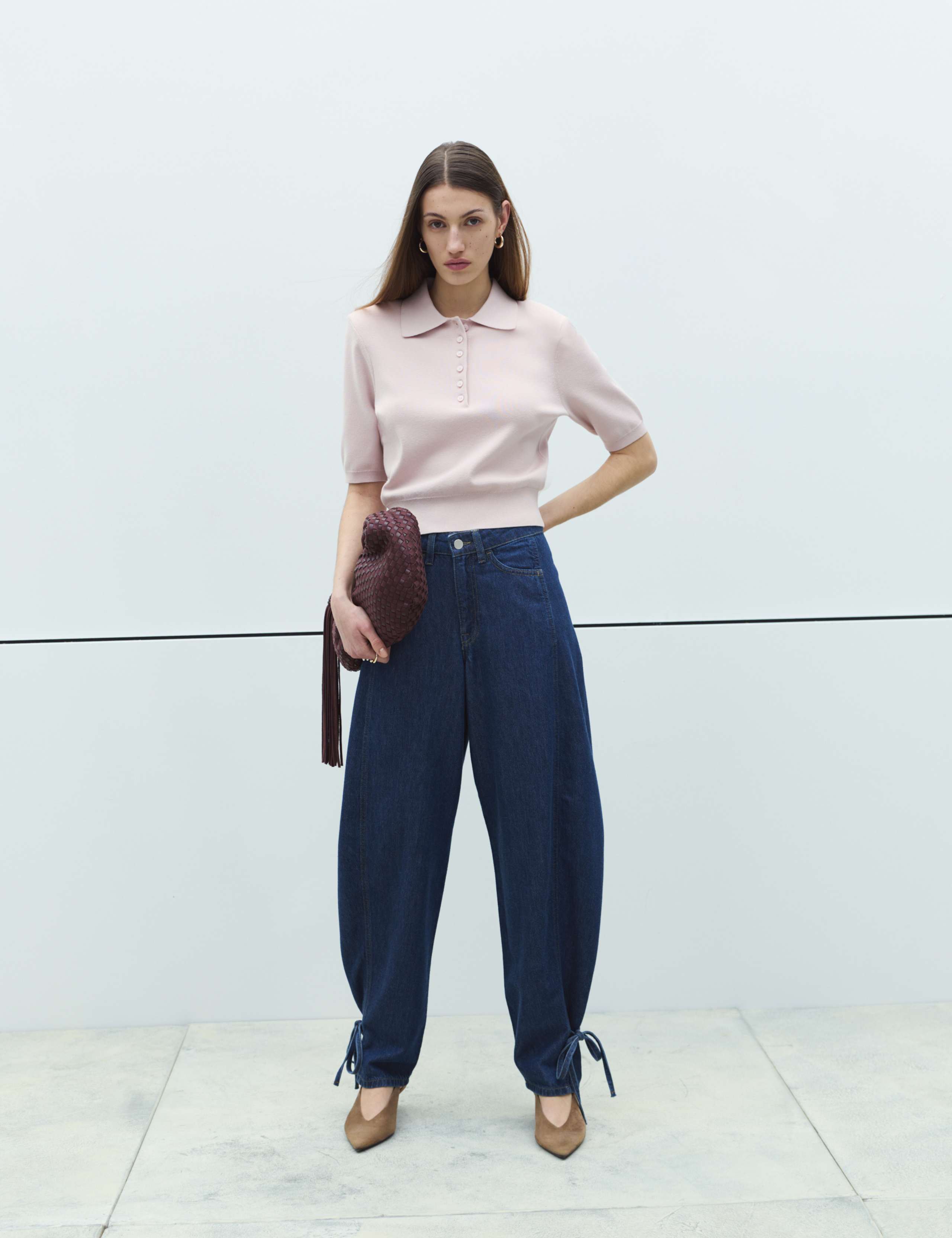 High Waisted Tie Detail Balloon Leg Jeans 1 of 7