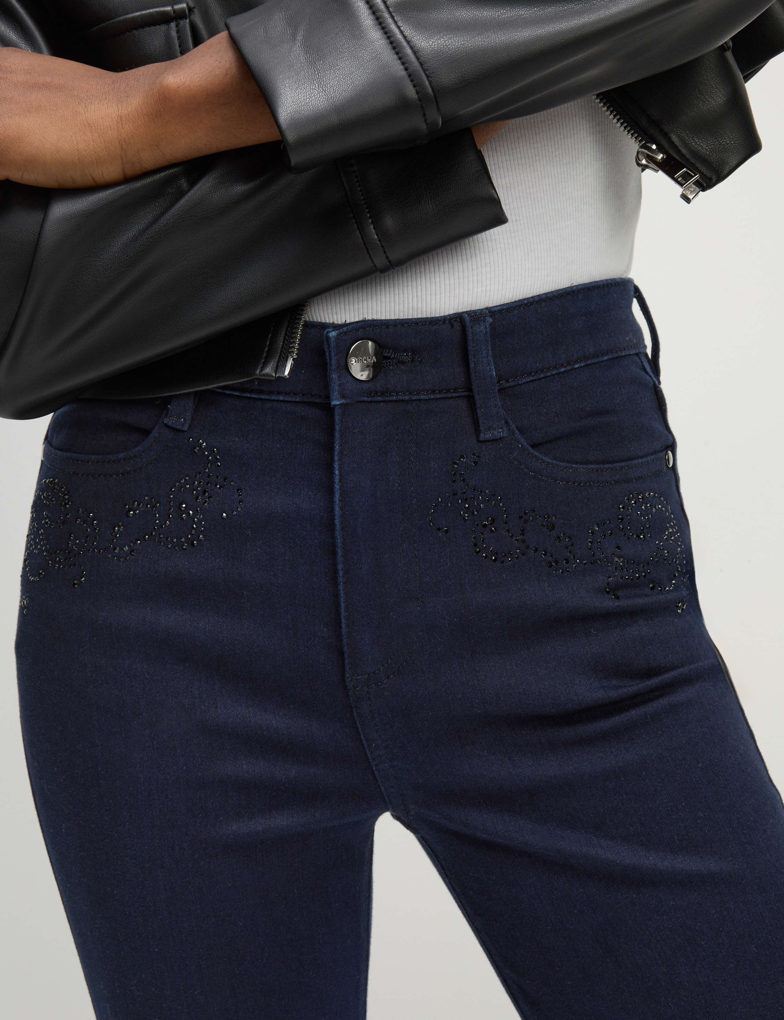 High Waisted Embellished Straight Leg Jeans 1 of 5