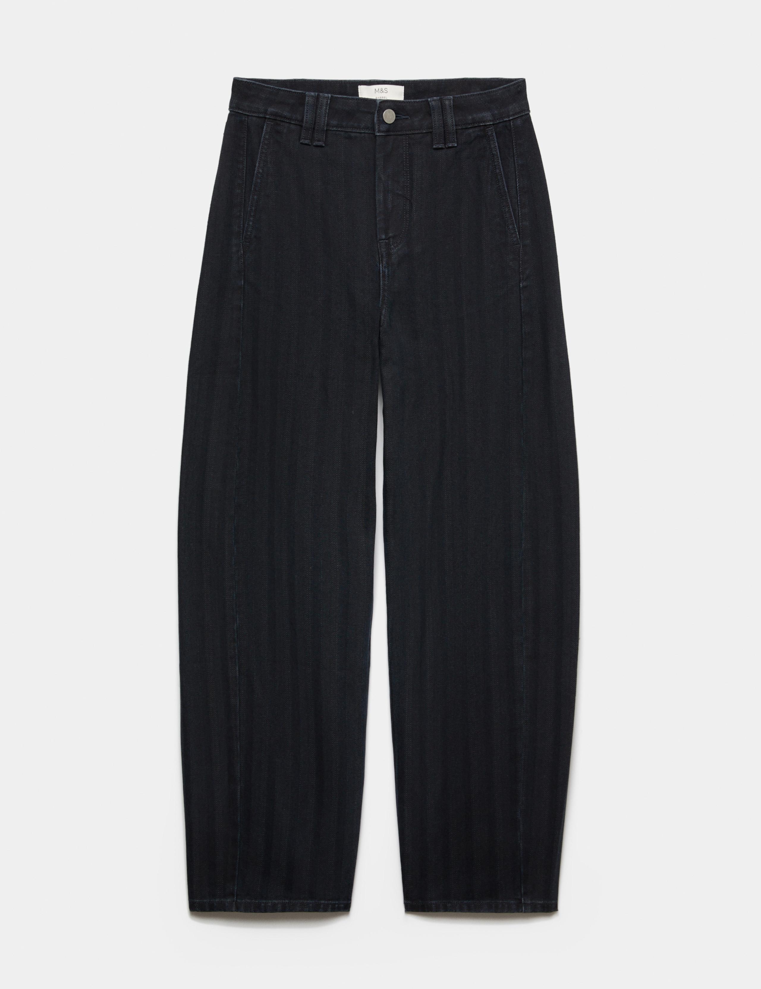 Mid Rise Striped Barrel Ankle Grazer Jeans 2 of 7