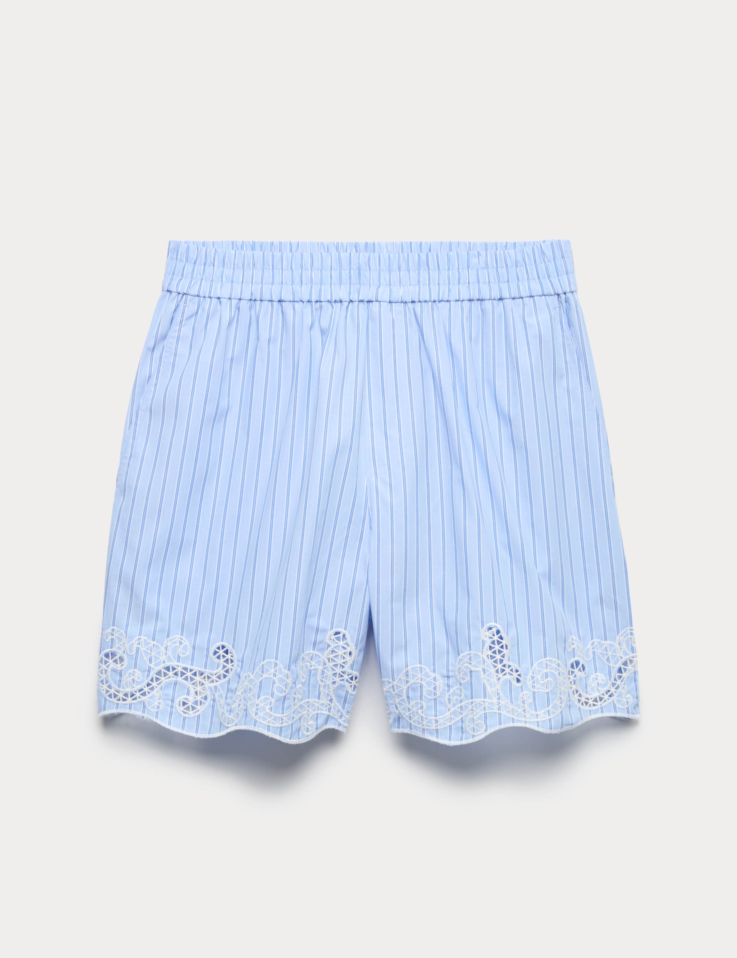 Pure Cotton Embroidered Striped Shorts 2 of 5