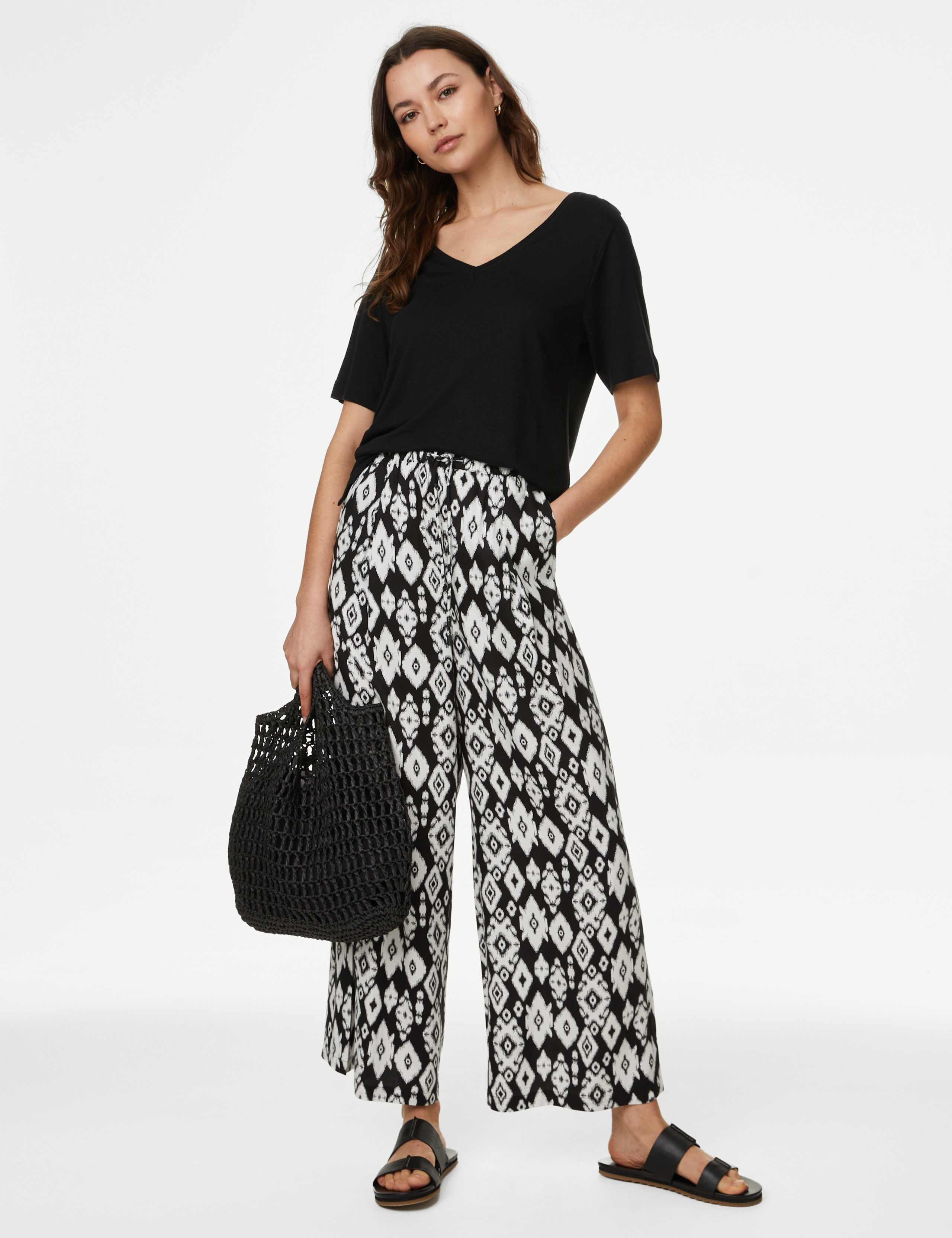 Printed Wide Leg Cropped Trousers 3 of 5