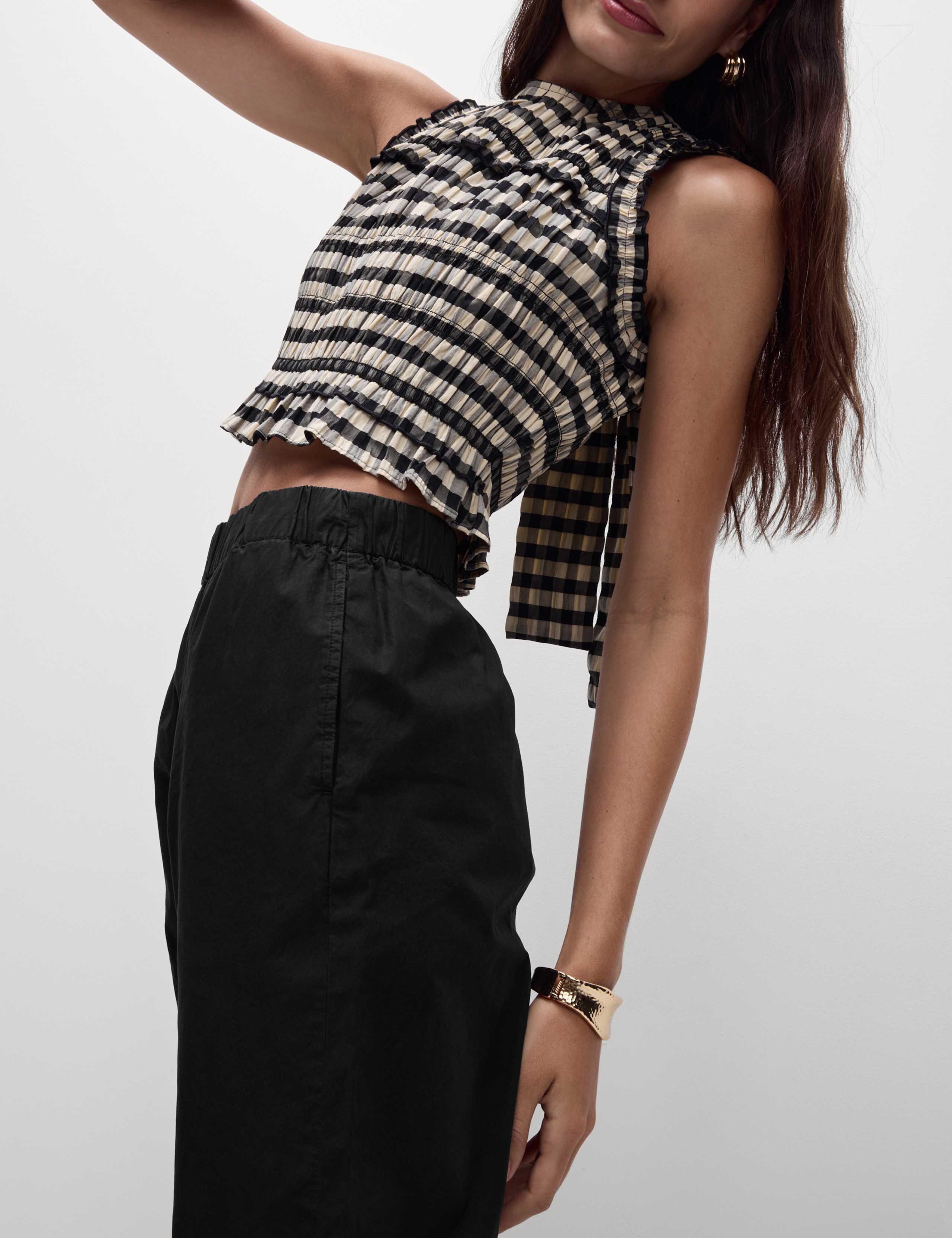 Pure Cotton Poplin Straight Leg Trousers 3 of 4