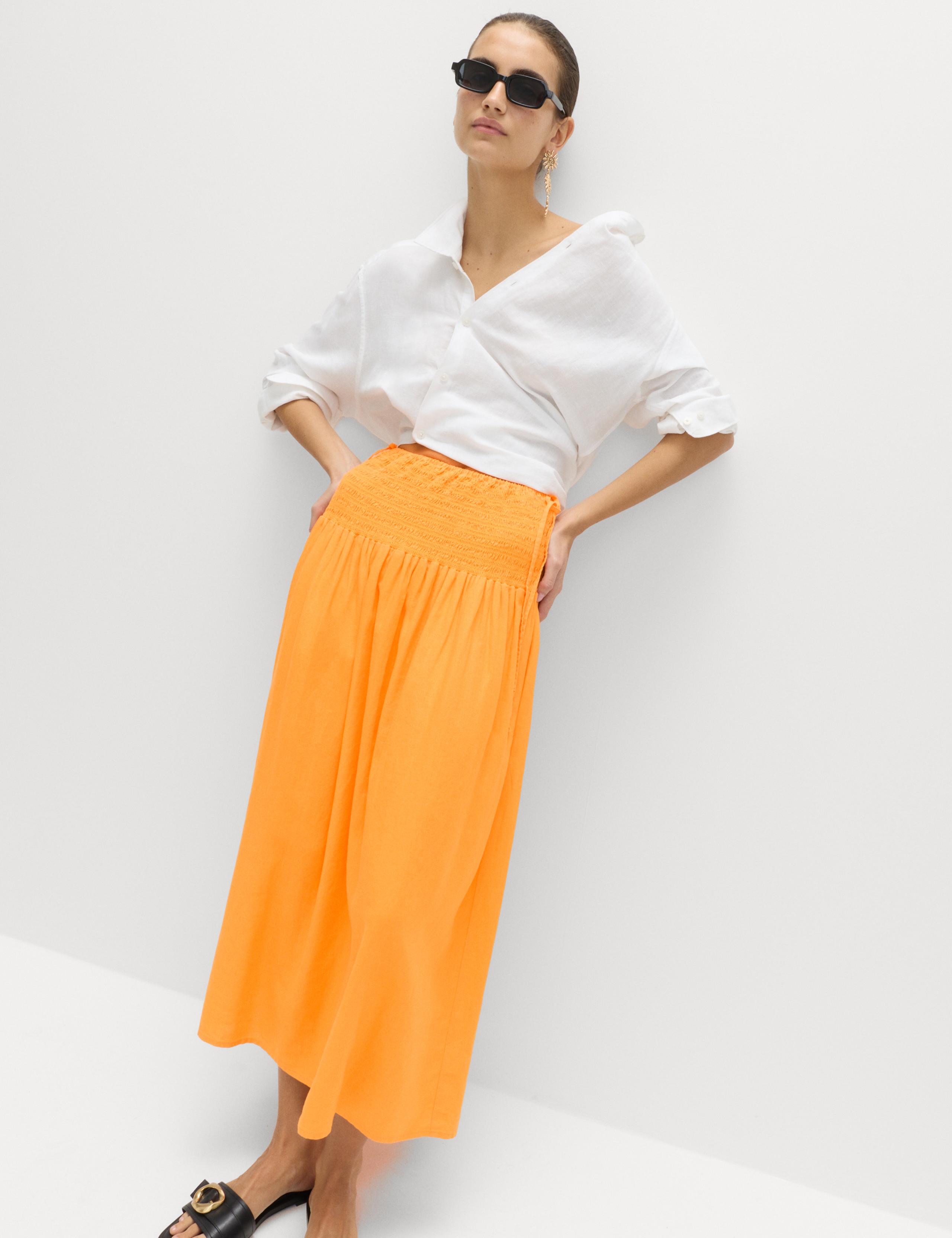 Linen Rich Shirred Tie Detail Maxi Skirt 3 of 5