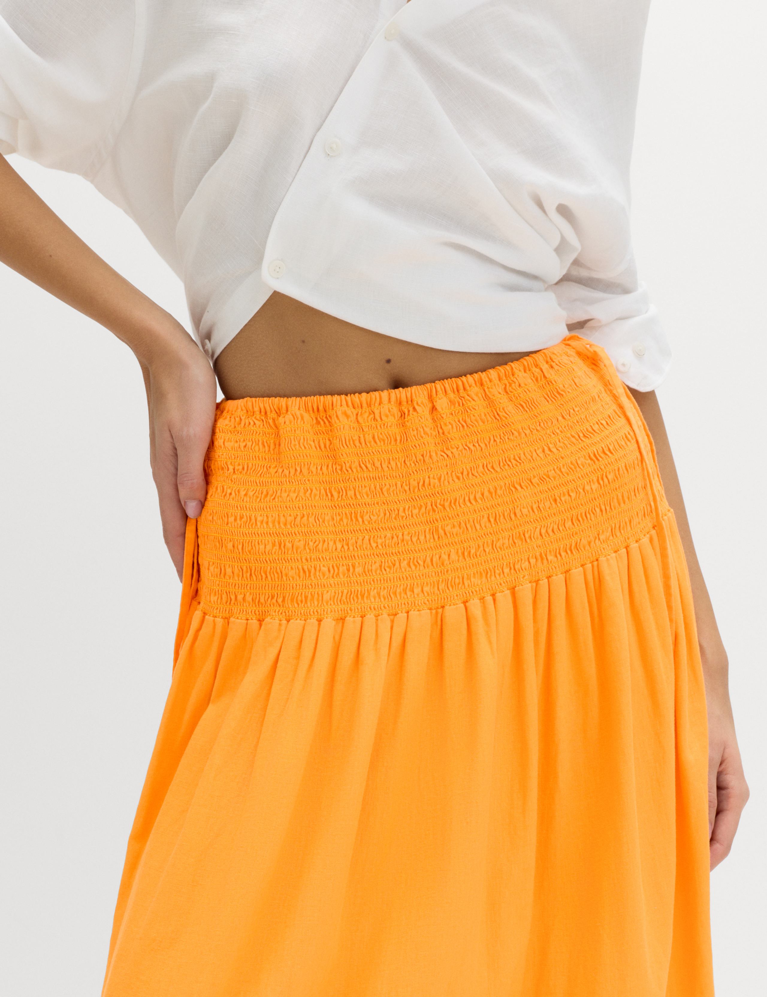 Linen Rich Shirred Tie Detail Maxi Skirt 4 of 5