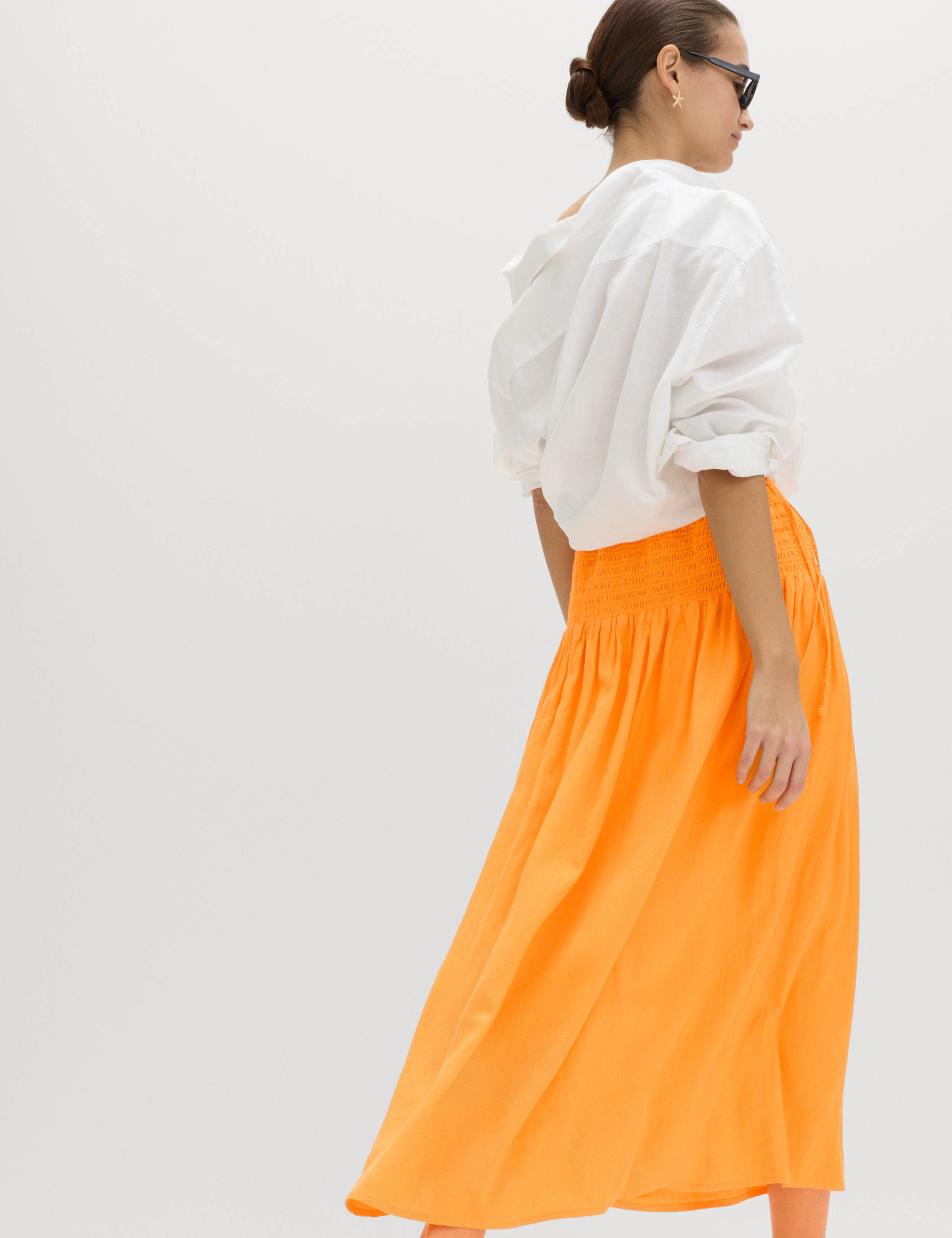 Linen Rich Shirred Tie Detail Maxi Skirt 5 of 5