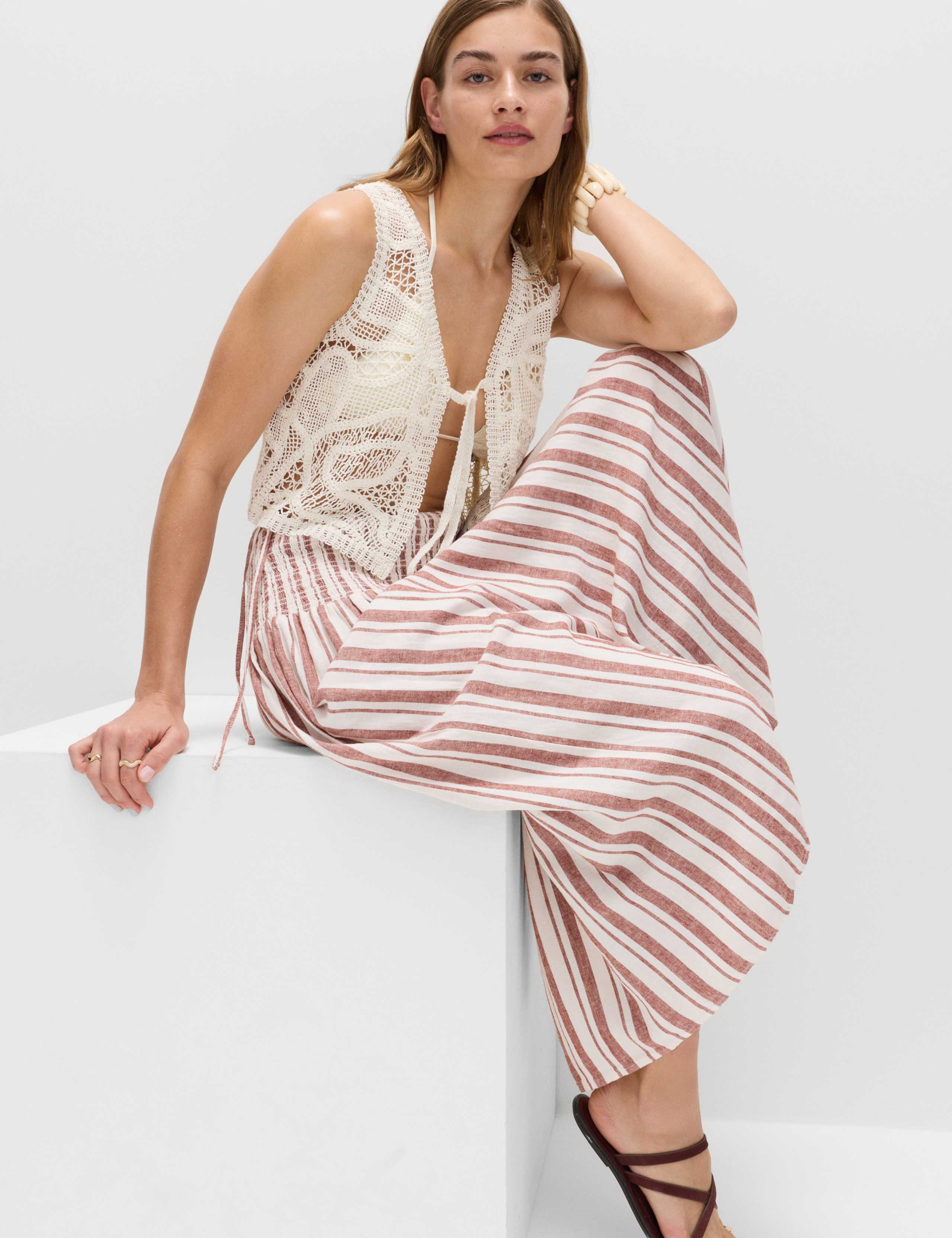 Linen Rich Shirred Tie Detail Maxi Skirt 5 of 5