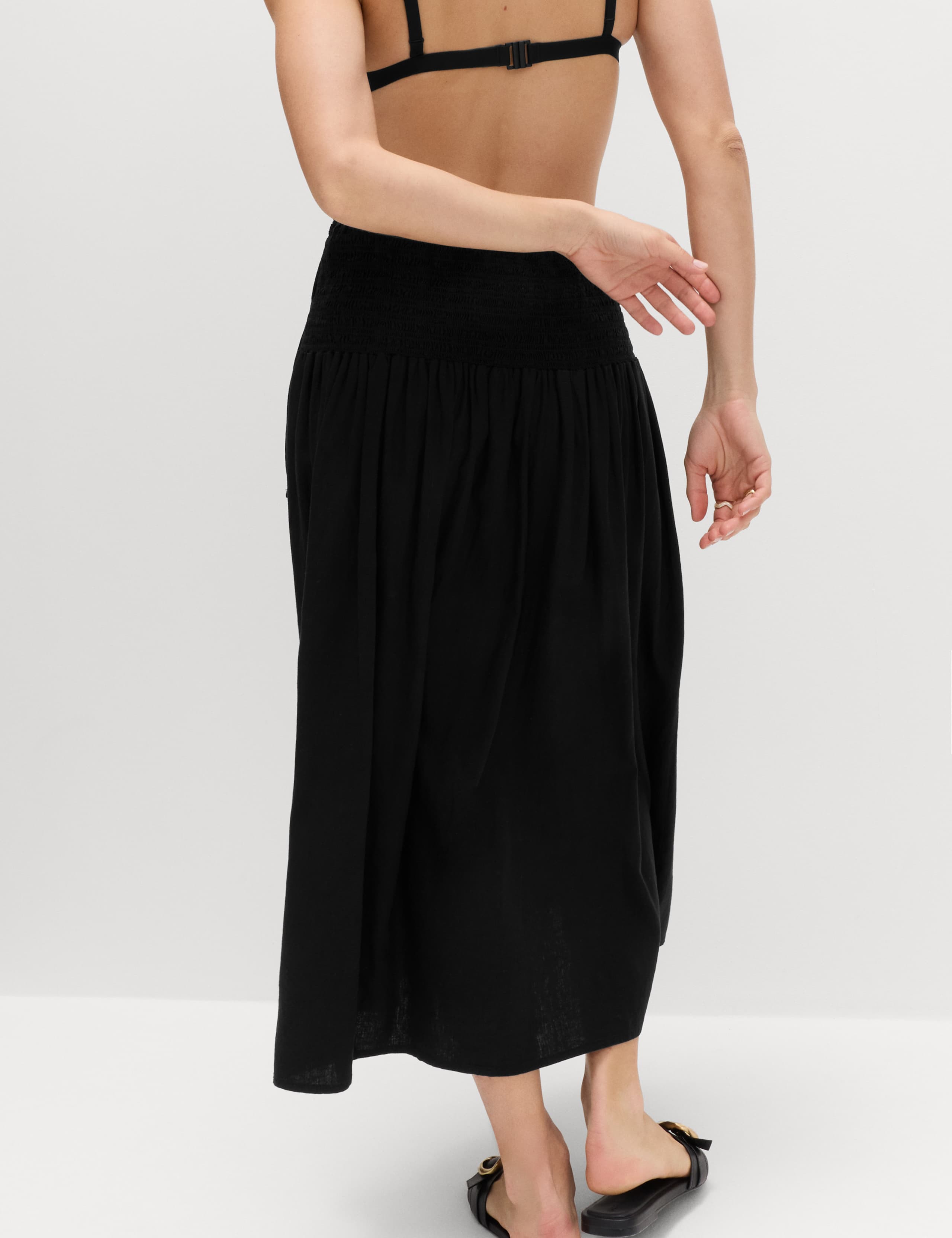 Linen Rich Shirred Tie Detail Maxi Skirt 5 of 6
