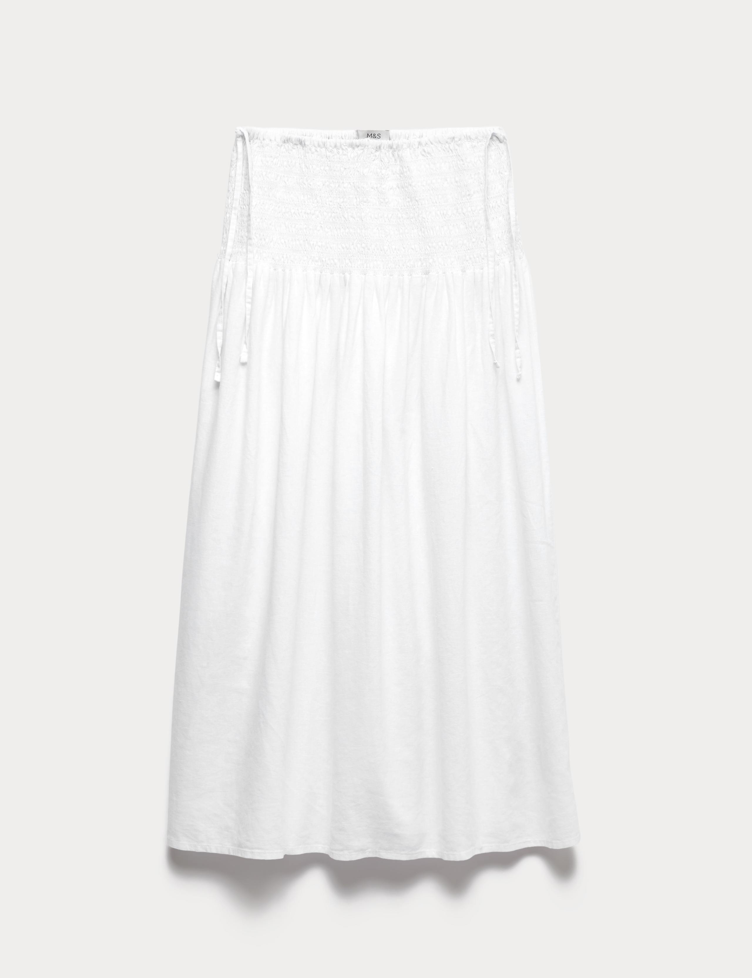 Linen Rich Shirred Tie Detail Maxi Skirt 1 of 1