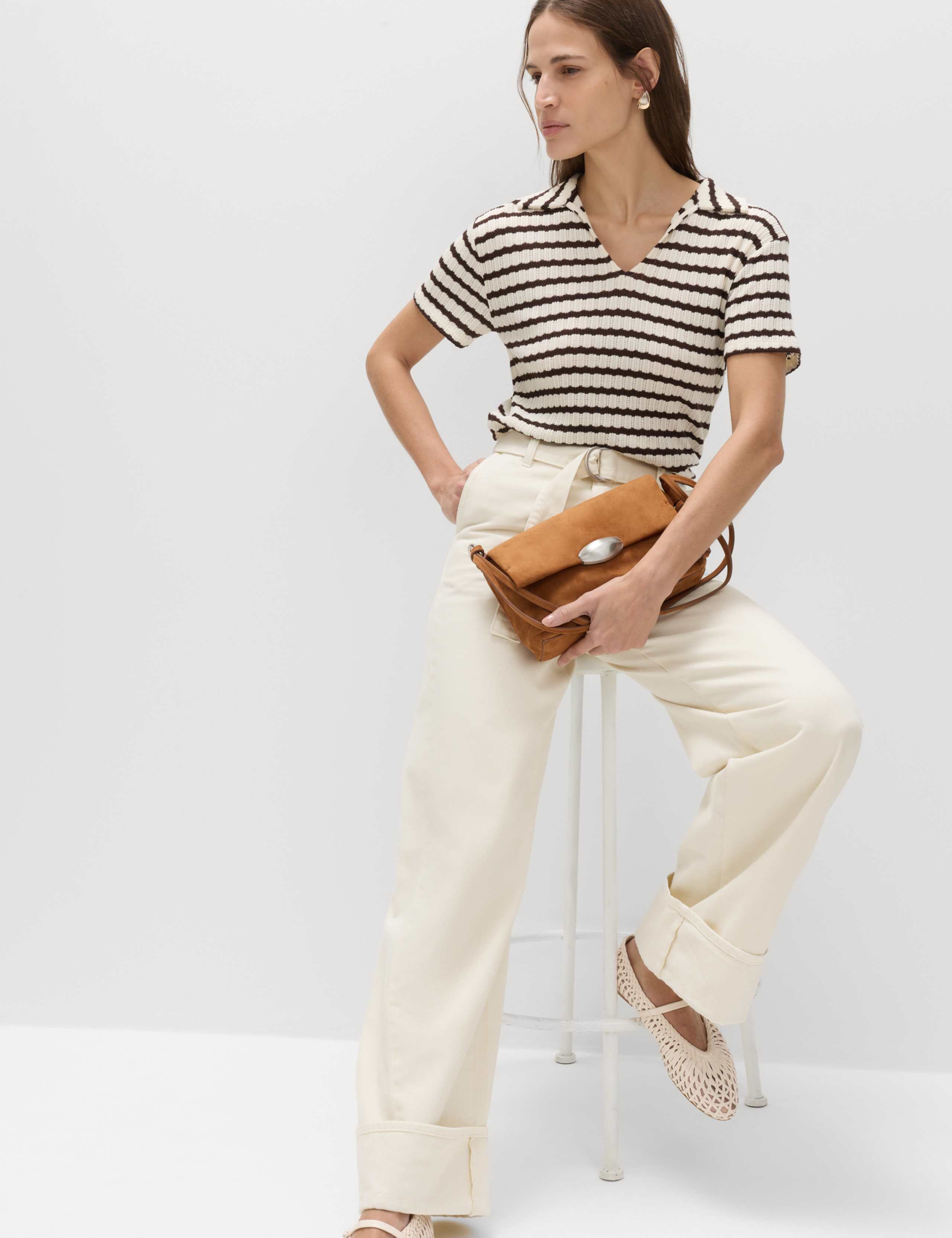 Pure Cotton Belted Wide Leg Turn Up Jeans 5 of 5