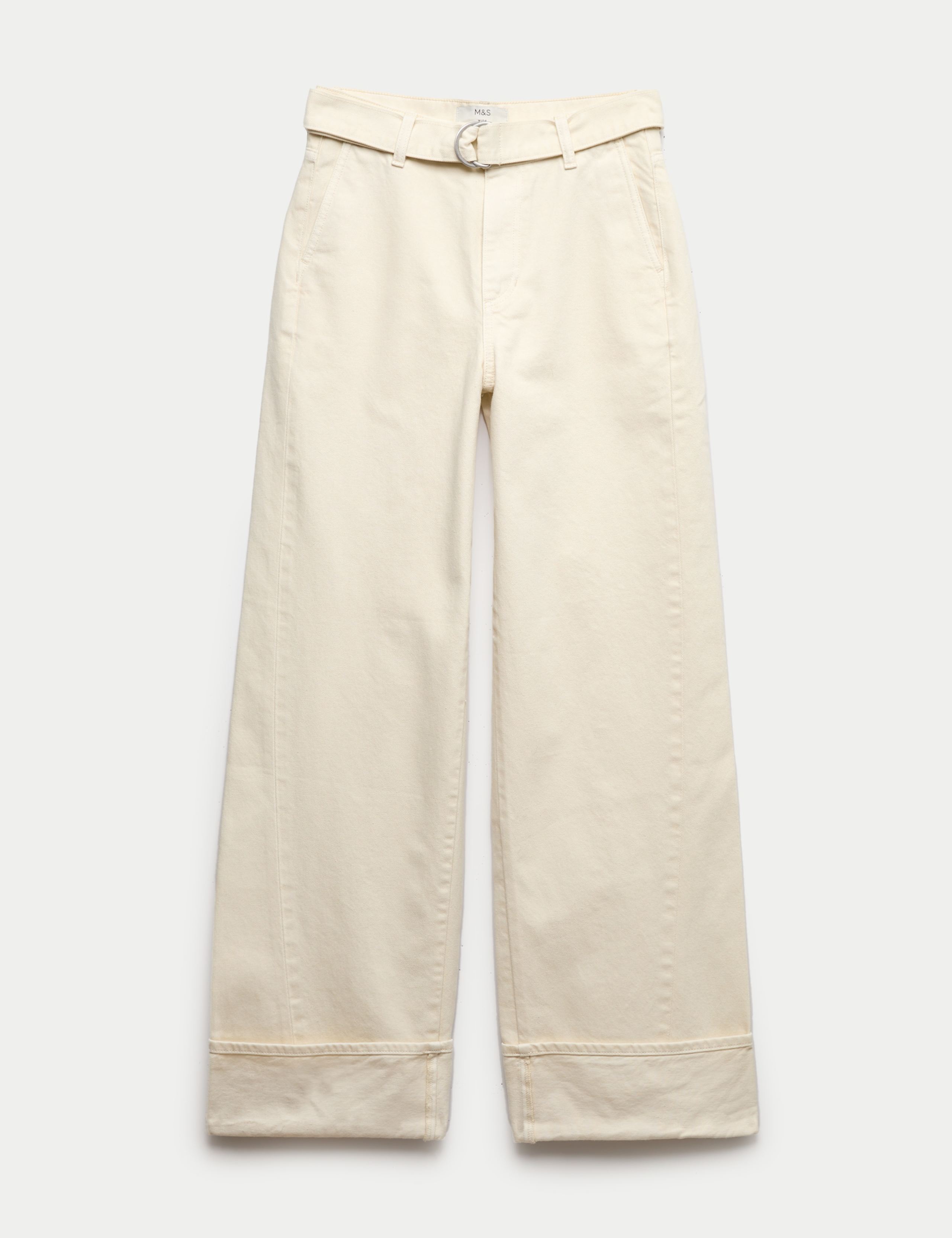 Pure Cotton Belted Wide Leg Turn Up Jeans 2 of 5