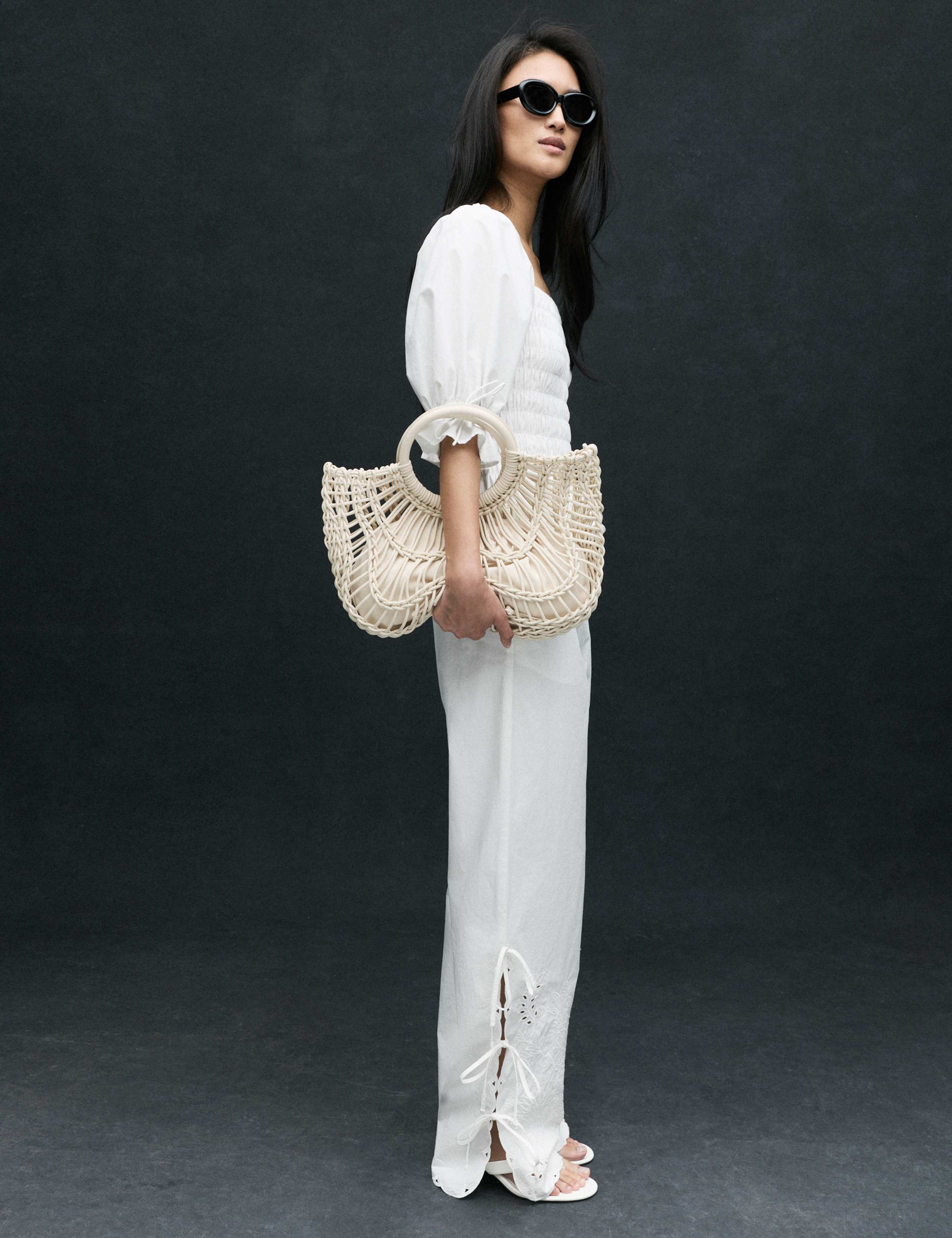 Pure Cotton Embroidered Wide Leg Trousers 3 of 7