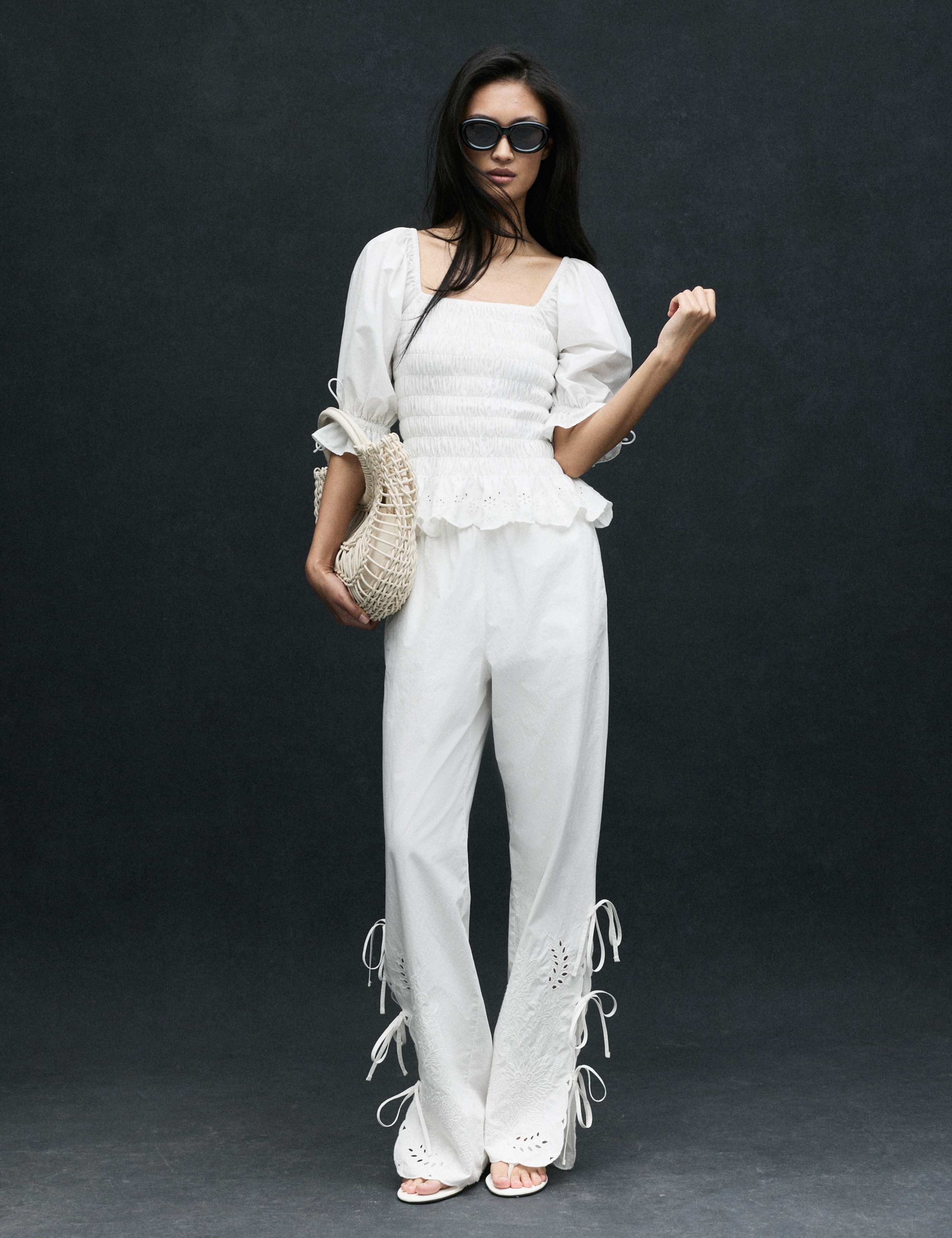 Cotton embroidered tie side wide leg 5 of 7