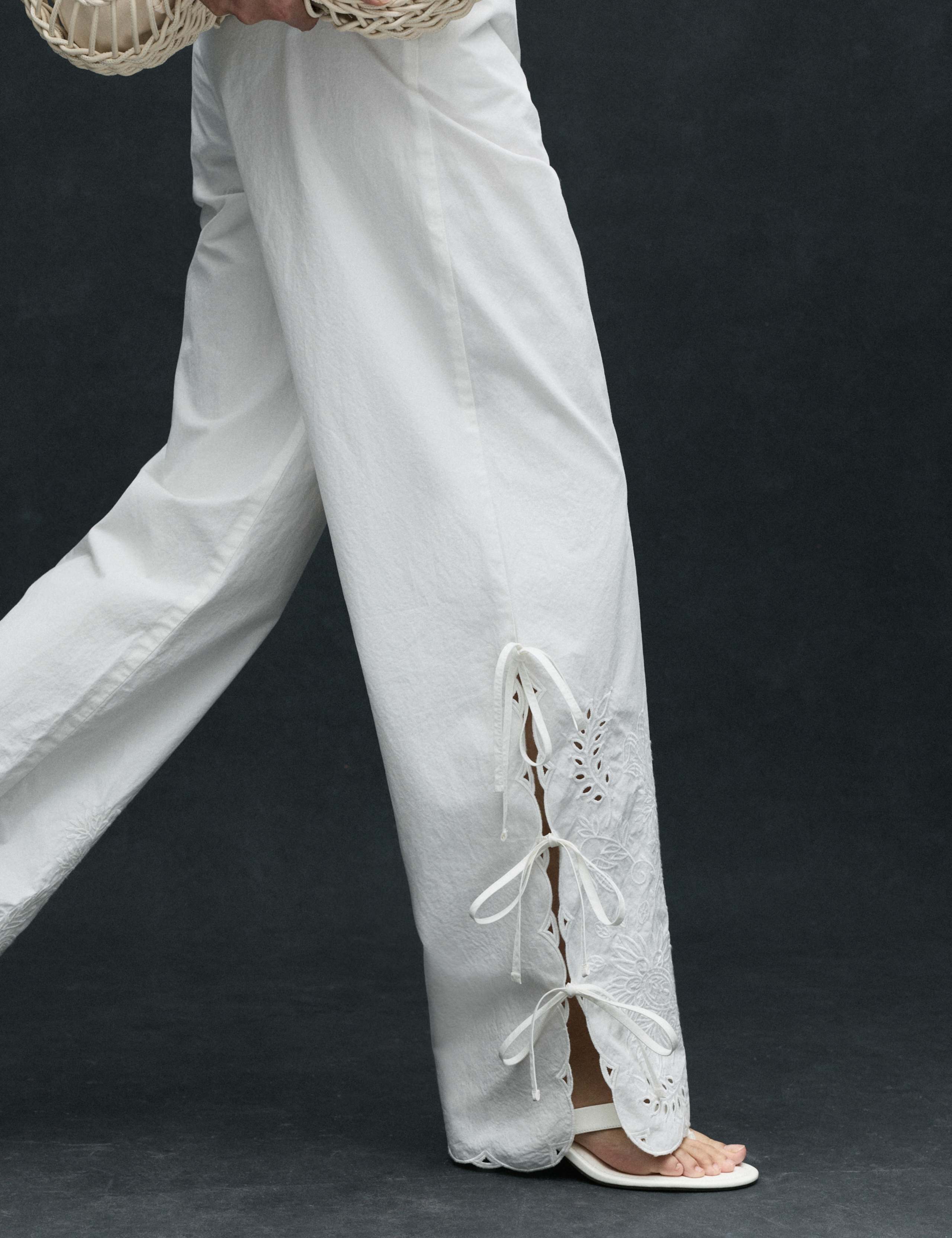 Cotton embroidered tie side wide leg 6 of 7