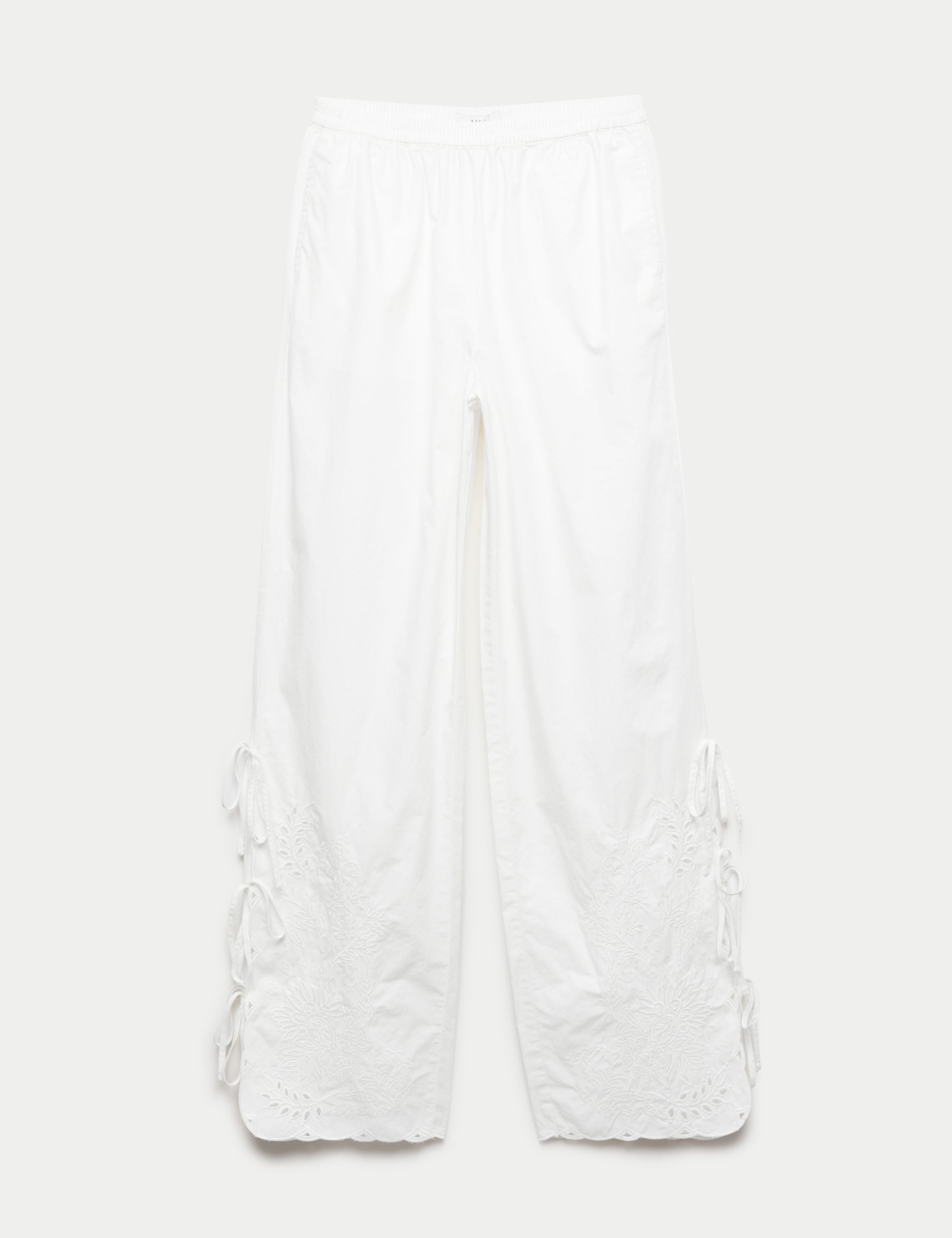 Pure Cotton Embroidered Wide Leg Trousers 2 of 7