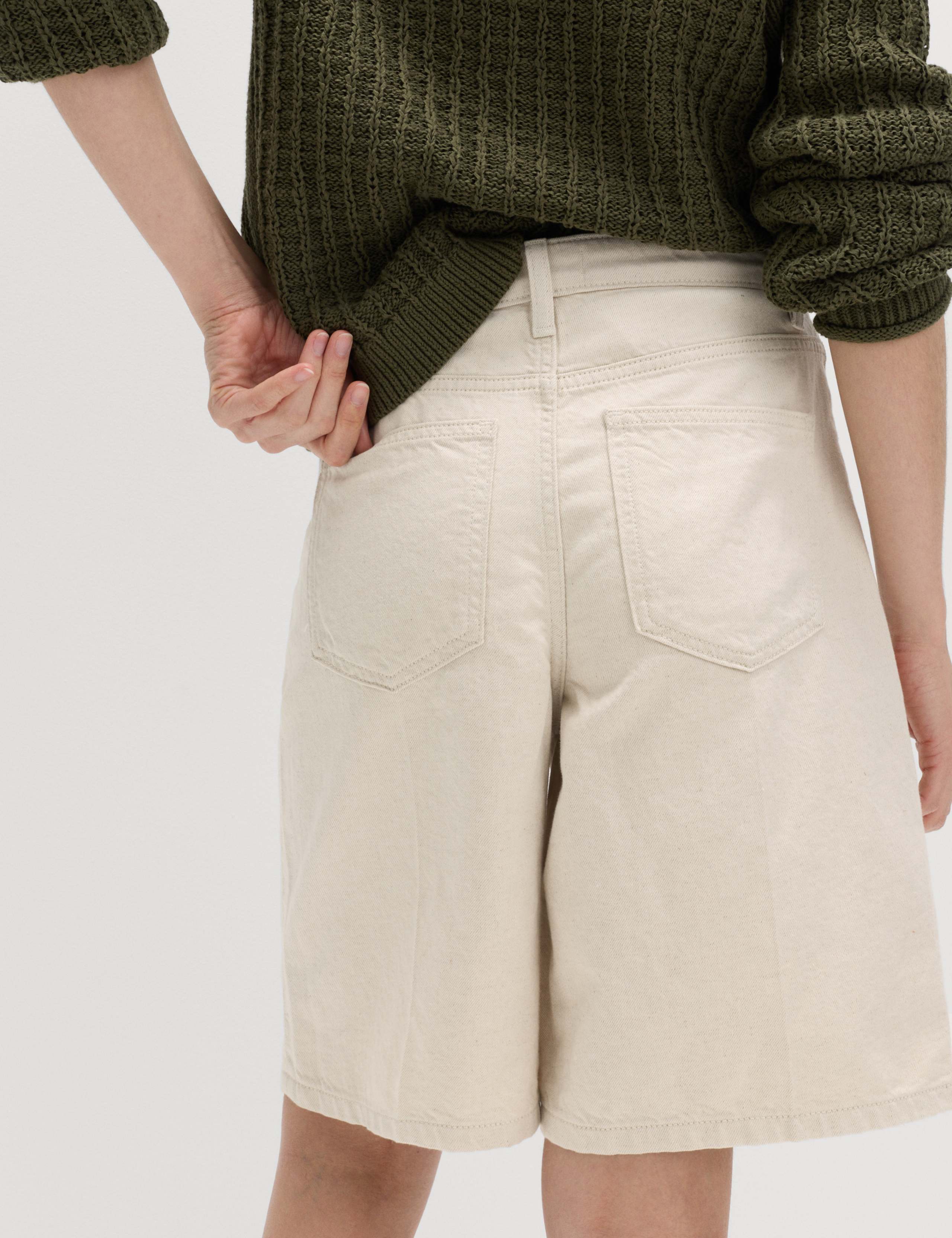 Denim High Waisted Jorts with Linen 3 of 6