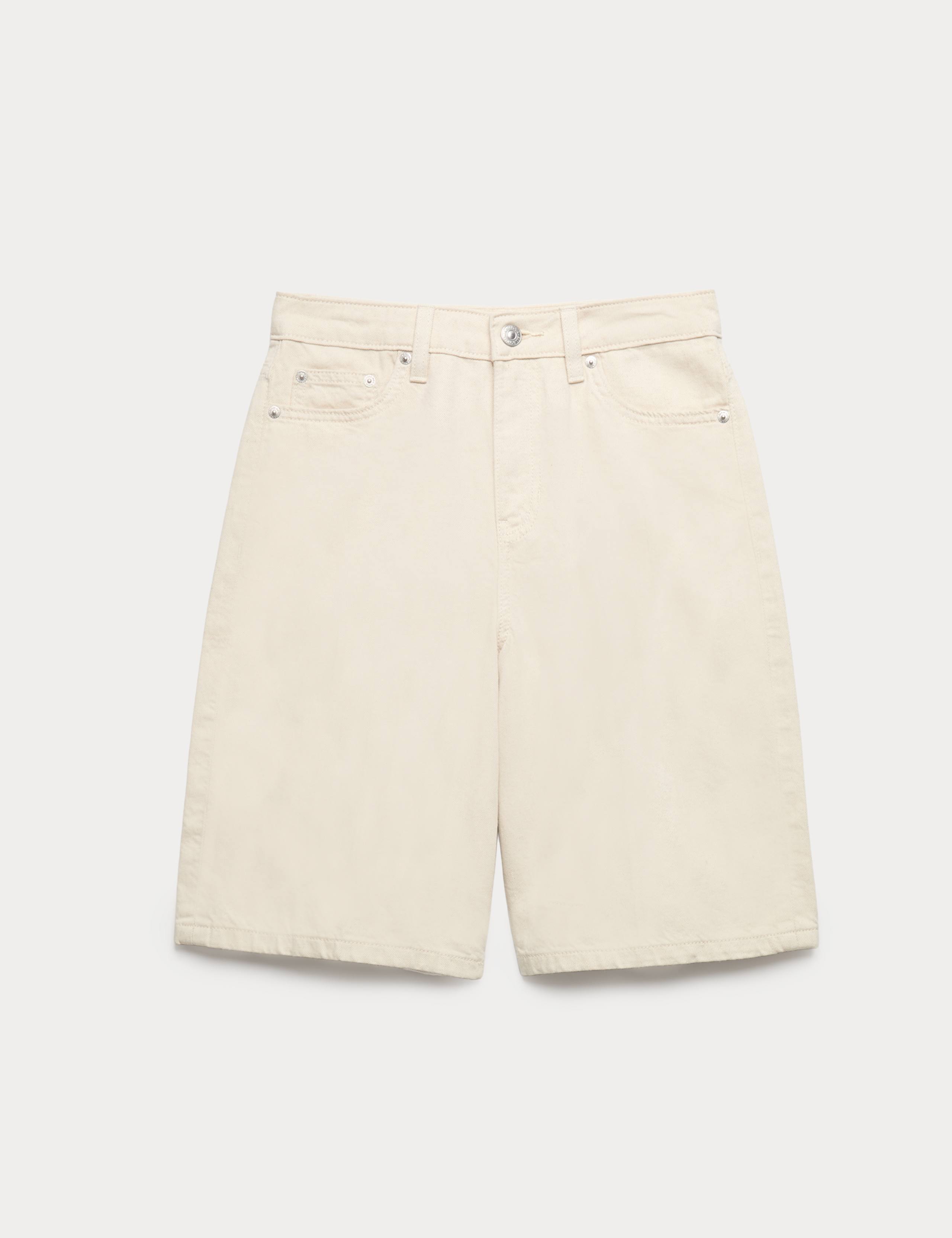 Denim High Waisted Jorts with Linen 2 of 6