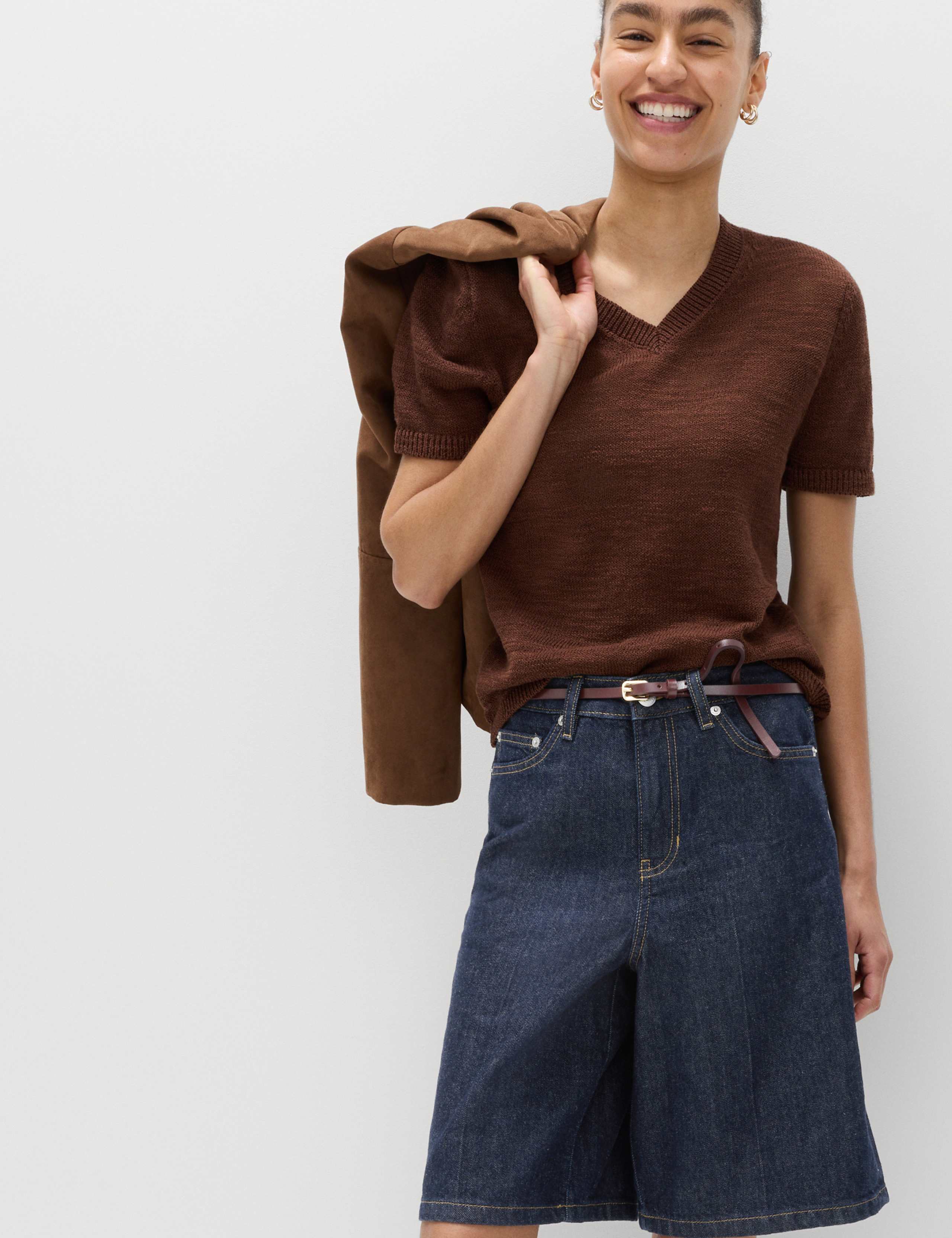 Denim High Waisted Jorts with Linen 5 of 5