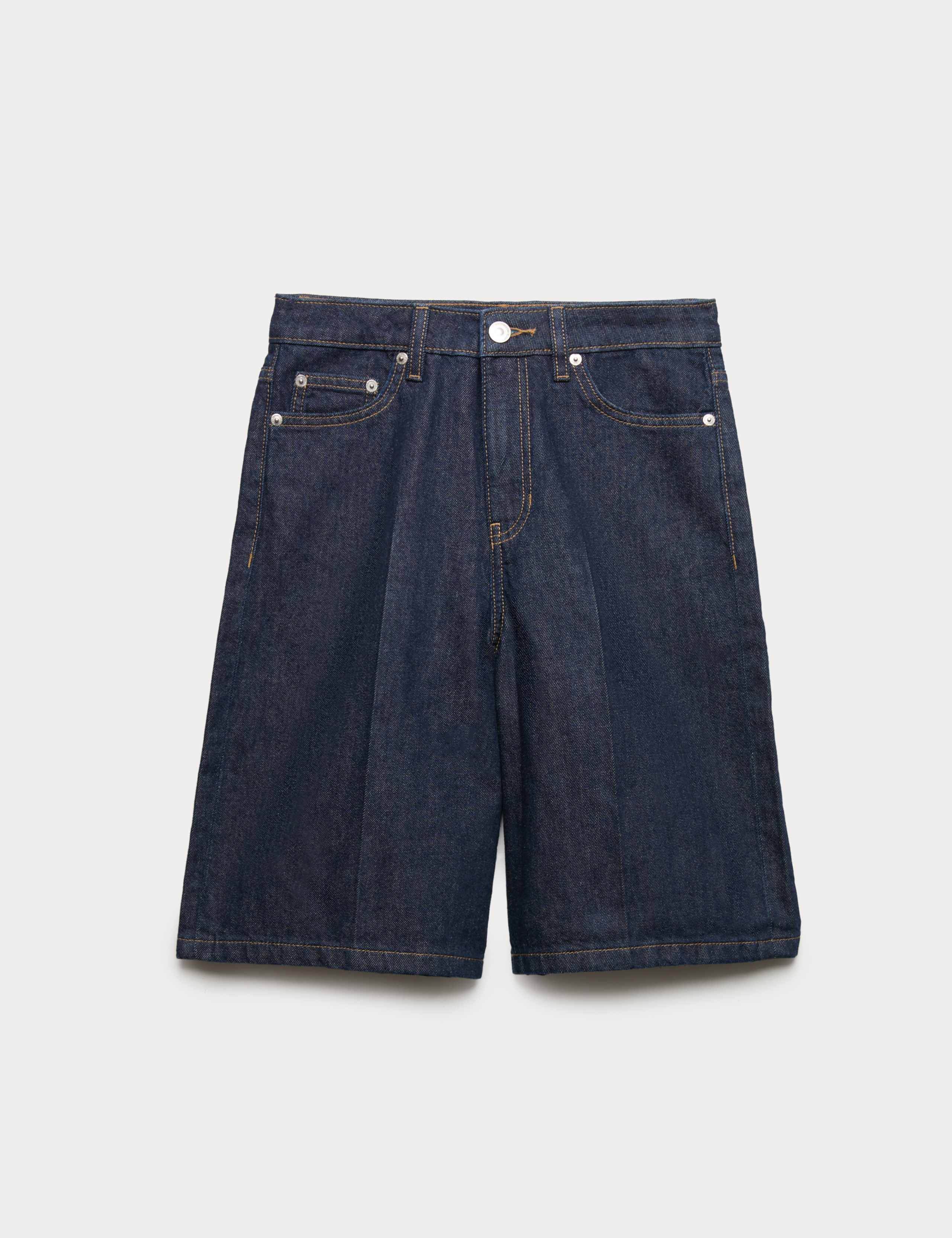 Denim High Waisted Jorts with Linen 2 of 5