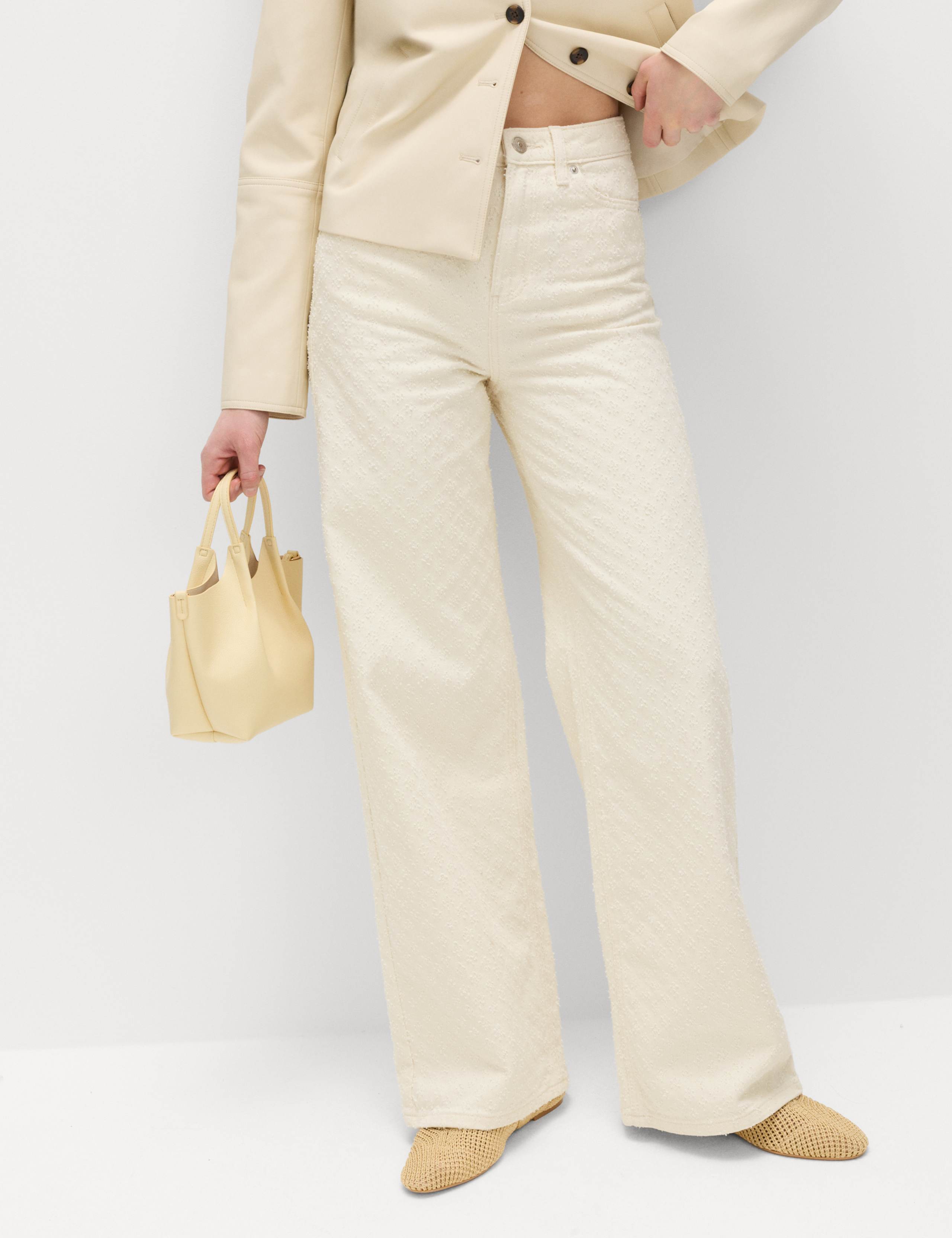 Pure Cotton Textured High Waisted Wide Leg Jeans 1 of 6