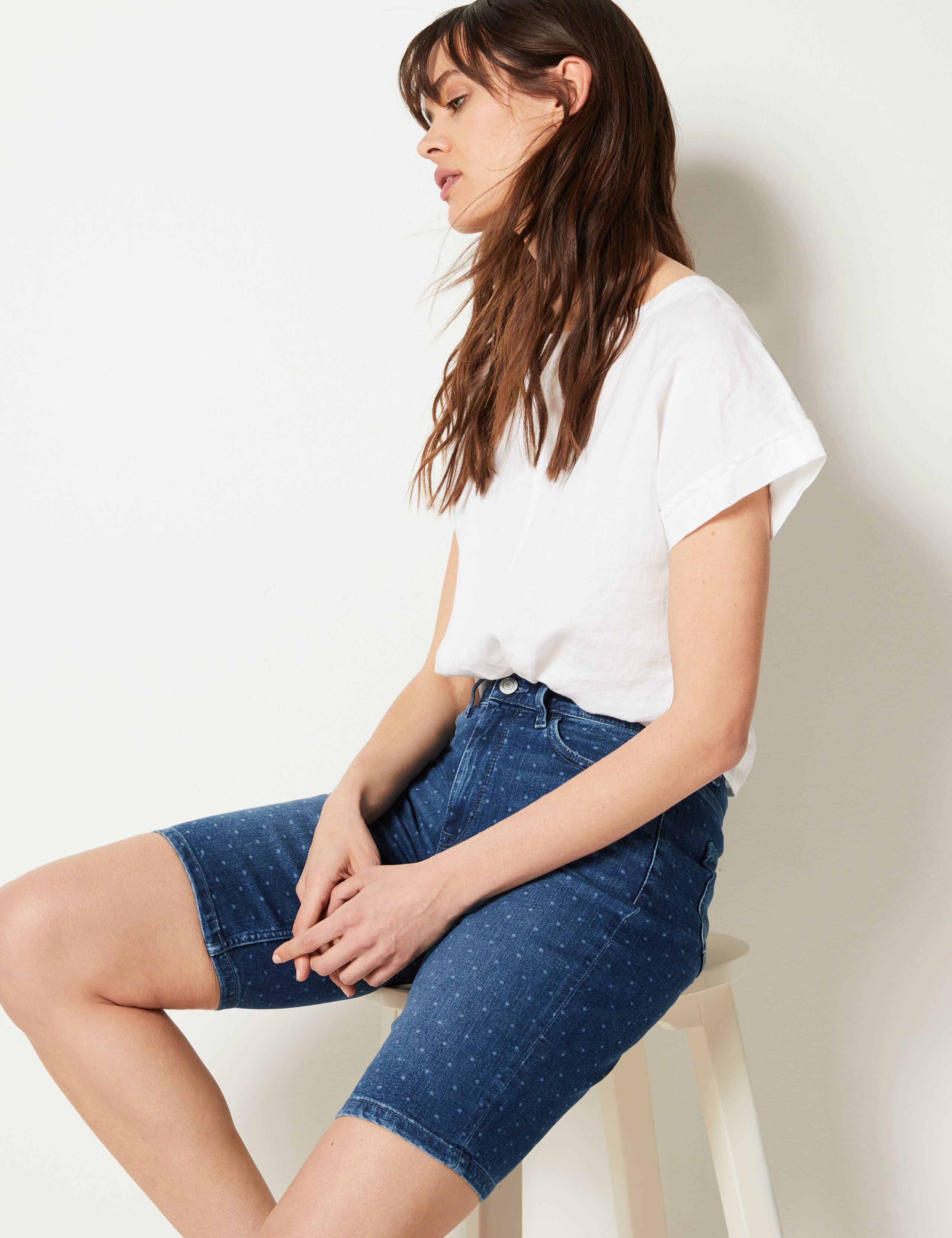 Bermuda Knee Length Denim Shorts 1 of 4