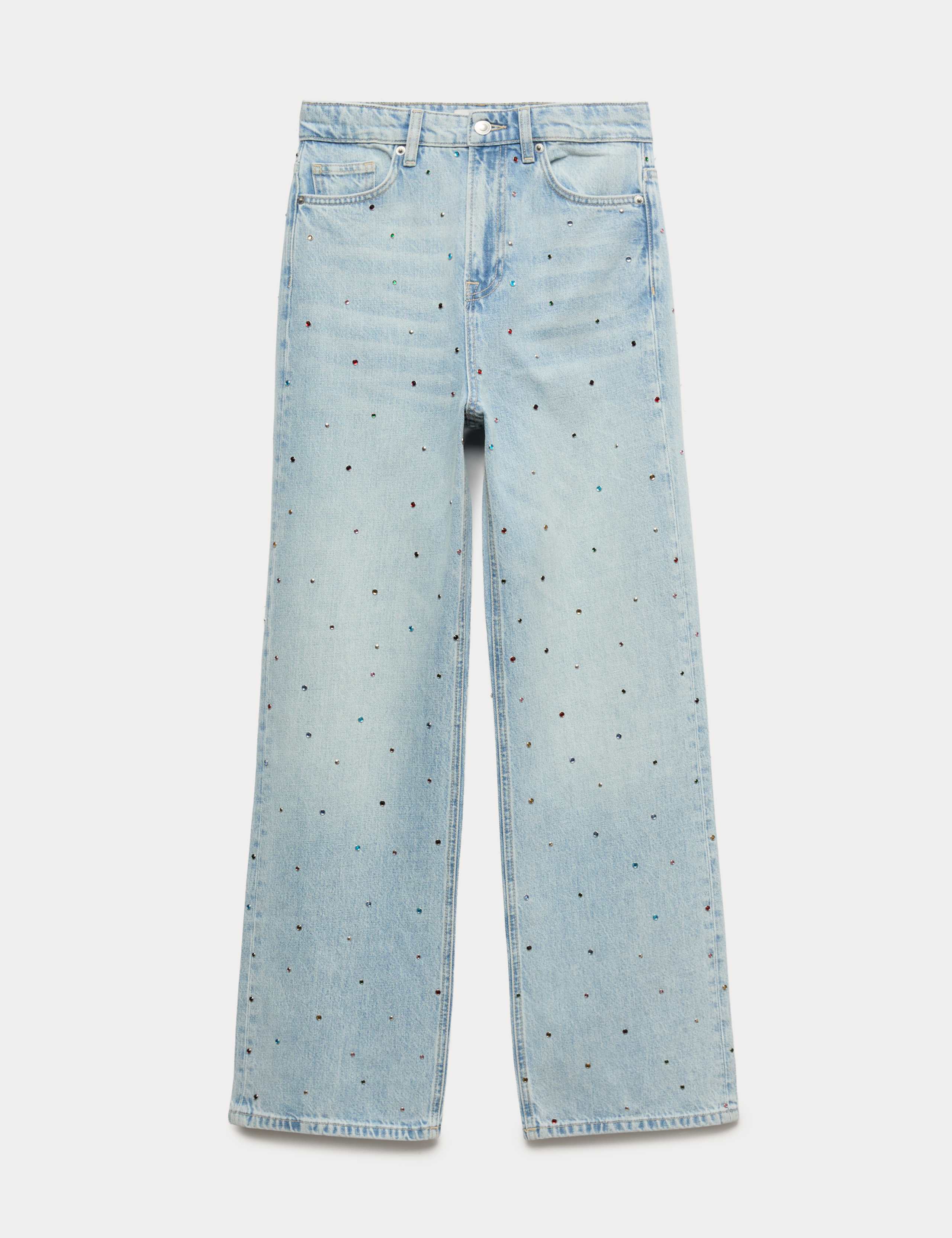 Relaxed High Waisted Gem Embellished Straight Leg Jeans 2 of 7