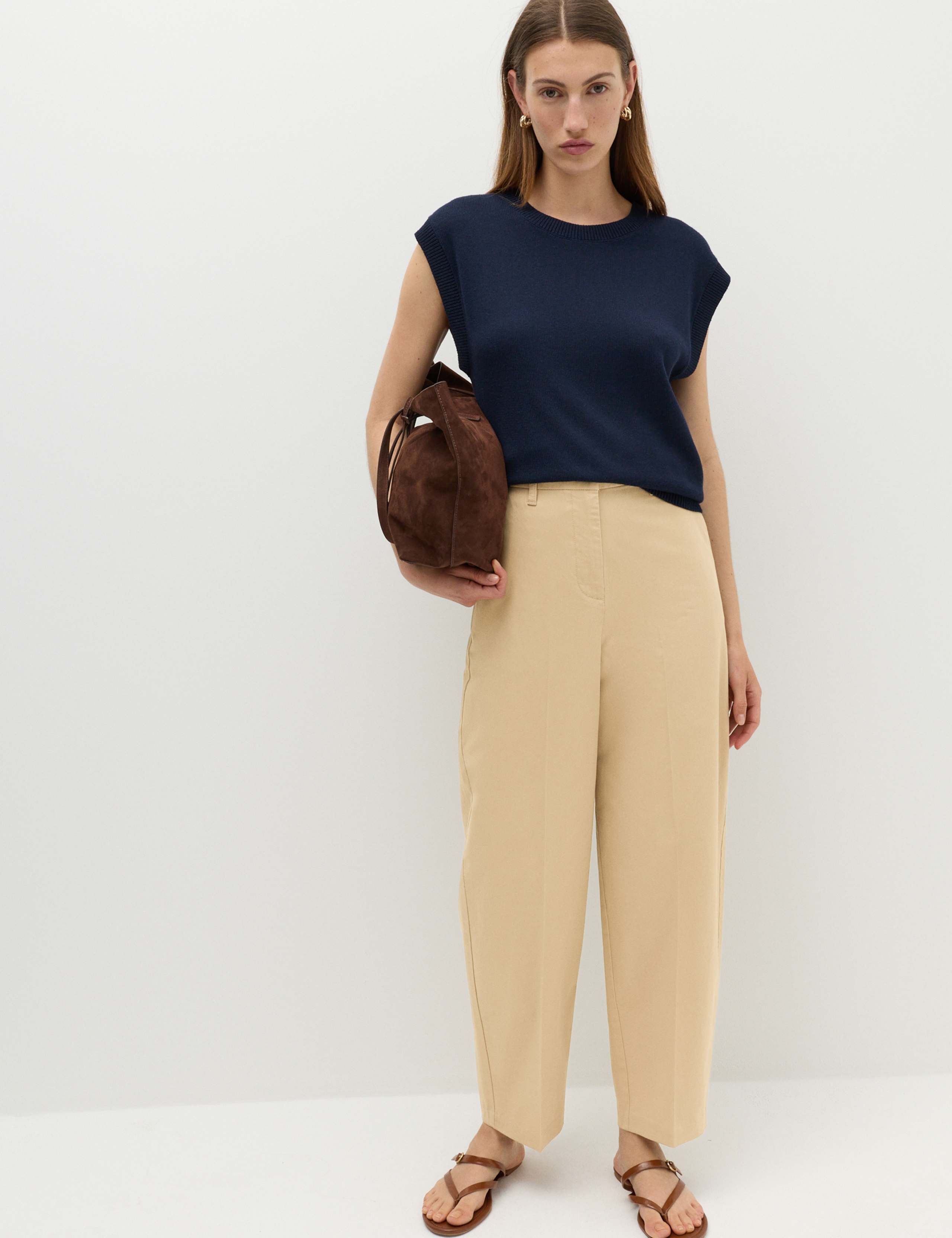Cotton Rich Crease Front Barrel Leg Chinos 1 of 7