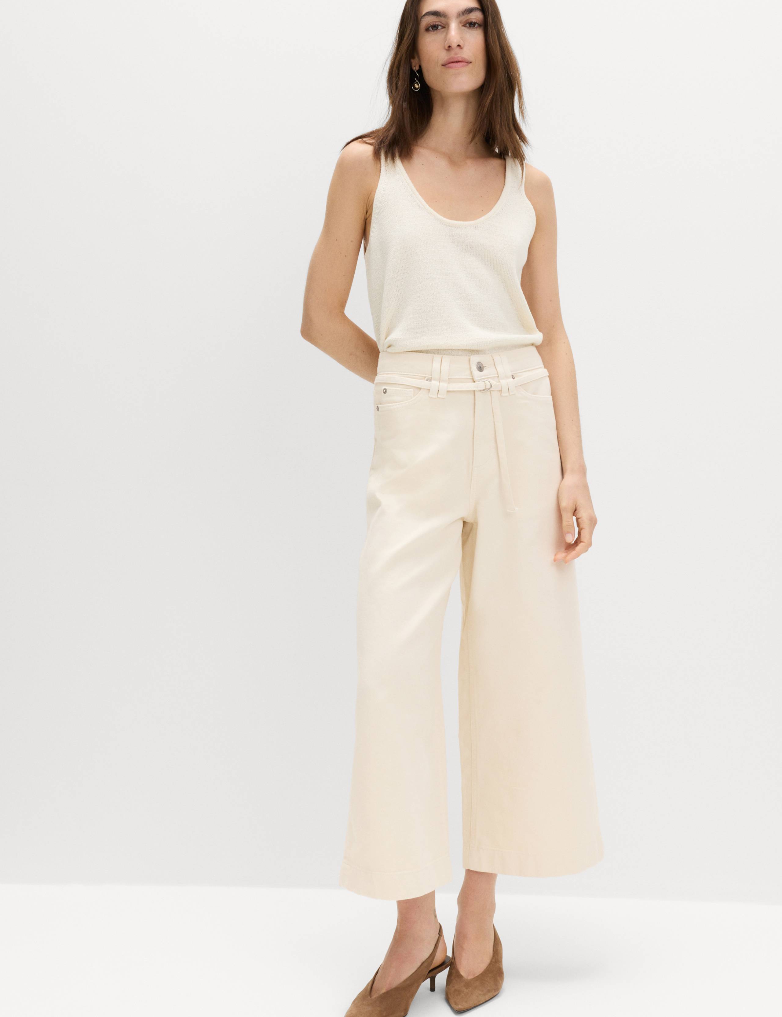 Denim High Waisted Belted Wide Leg Culottes 4 of 5