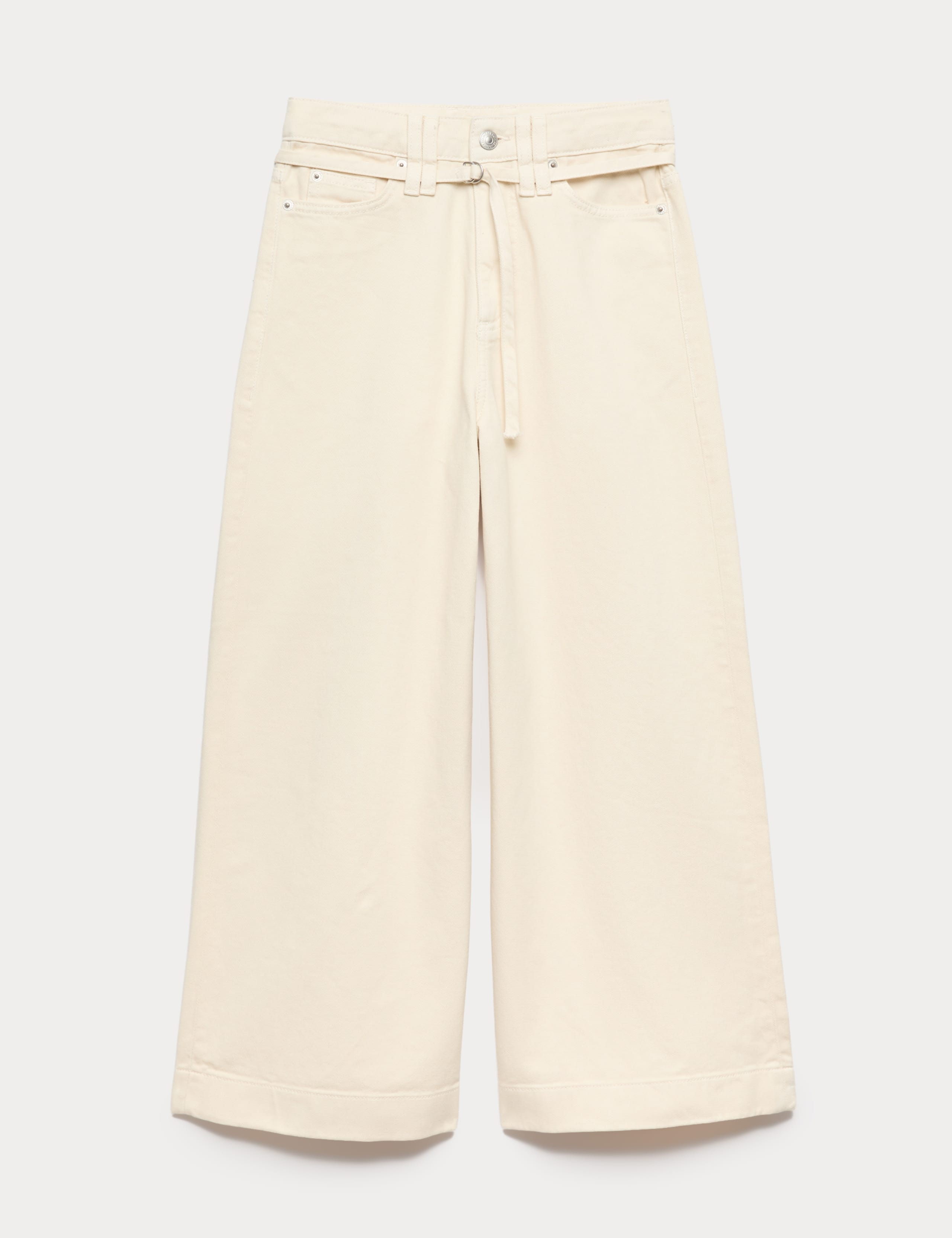Denim High Waisted Belted Wide Leg Culottes 2 of 5