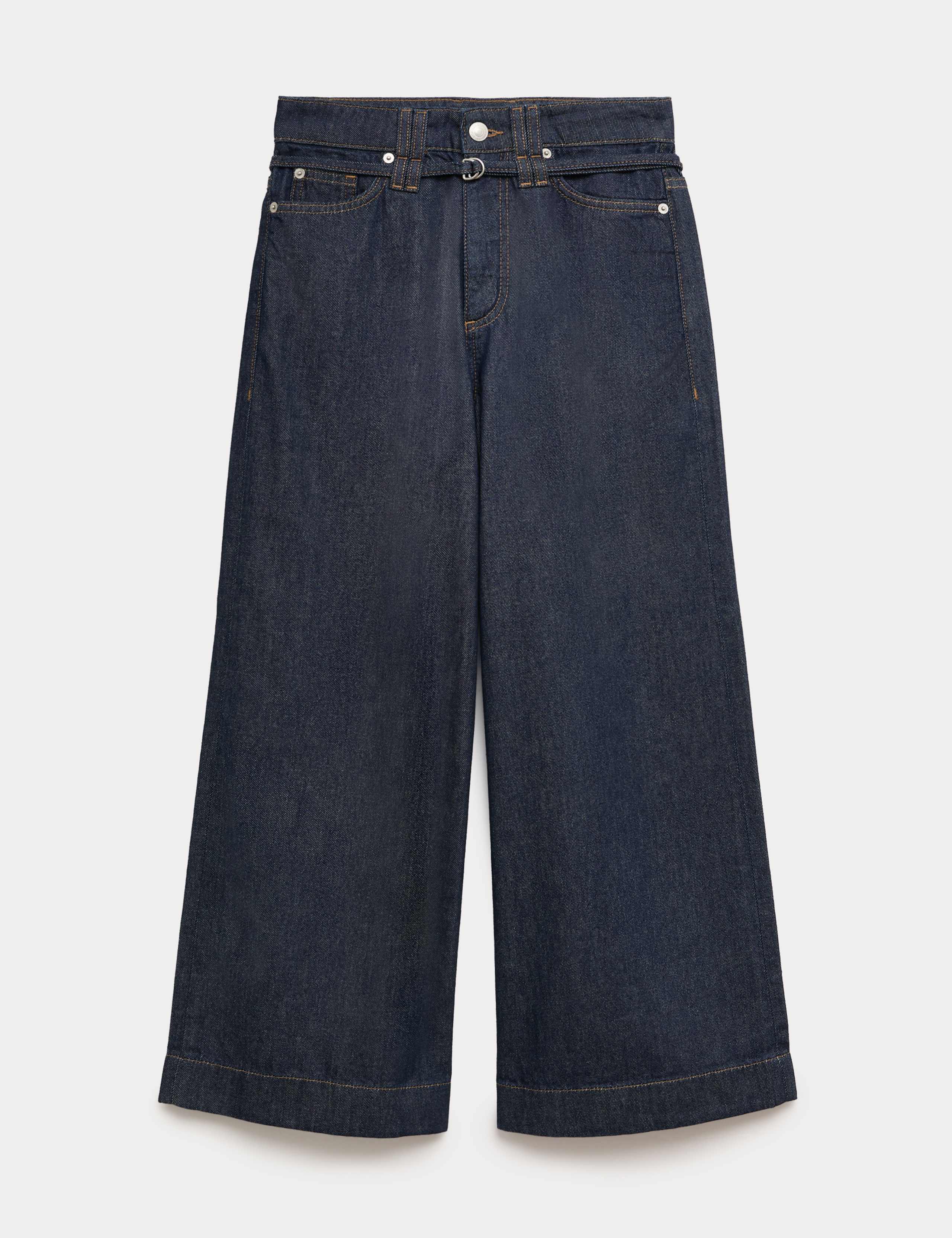 Denim High Waisted Belted Wide Leg Culottes 2 of 6